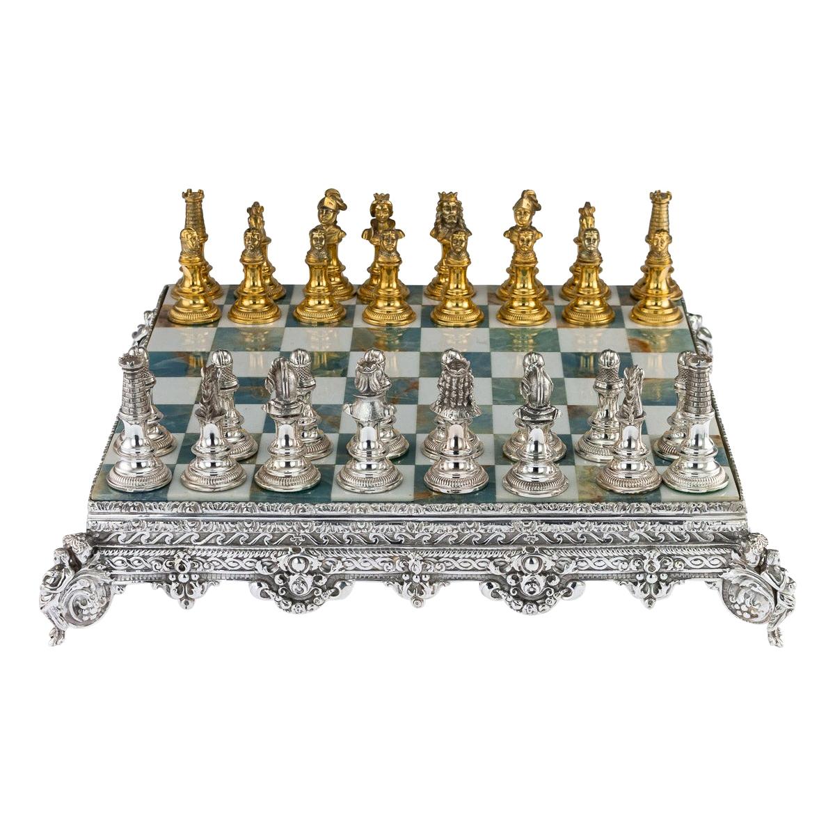 20th Century Italian Silver Gilt and Marble Chess Set, circa 1960
