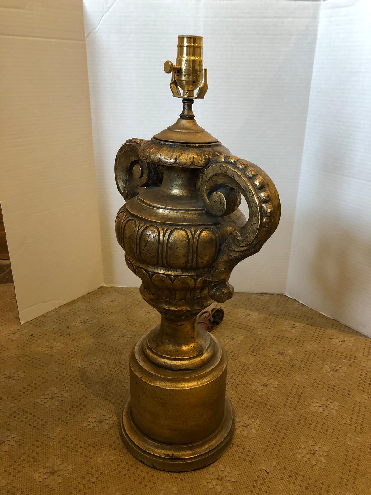 Giltwood 20th Century Italian Silver Gilt Urn Lamp For Sale