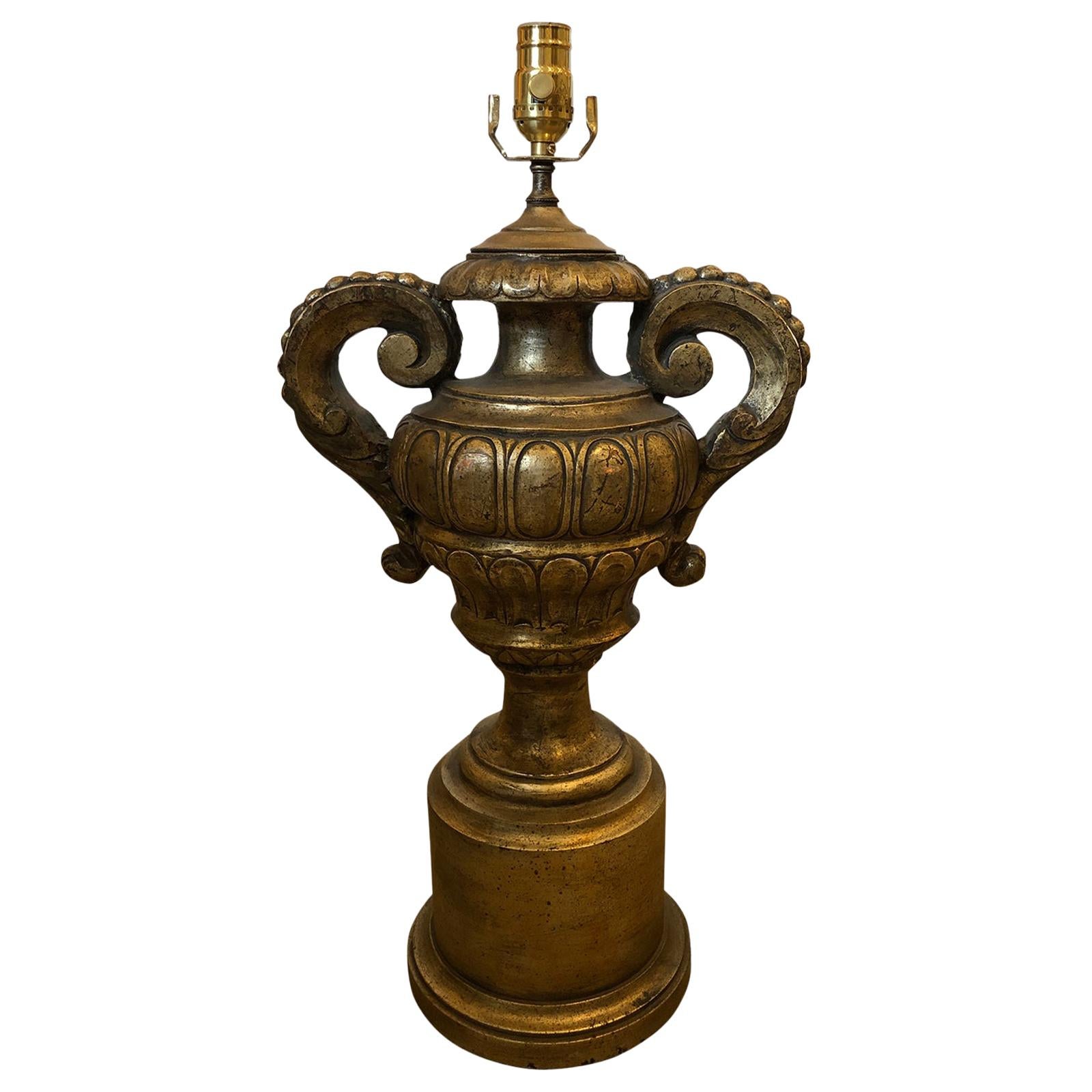 20th Century Italian Silver Gilt Urn Lamp For Sale