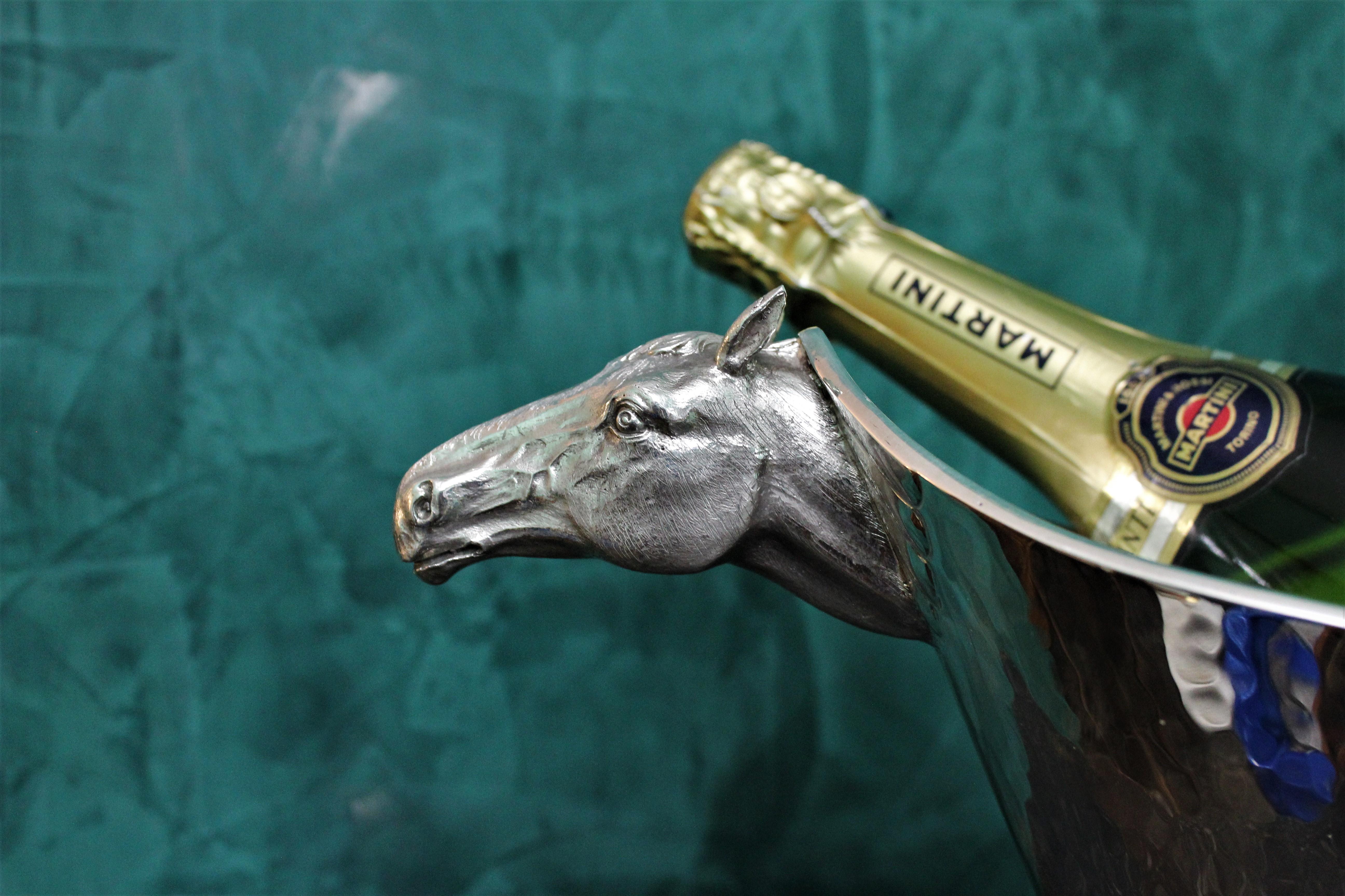 Mid-20th Century 20th Century Italian Silver Hammered Cast Horse Heads Wine Coolers Pair, 1950s