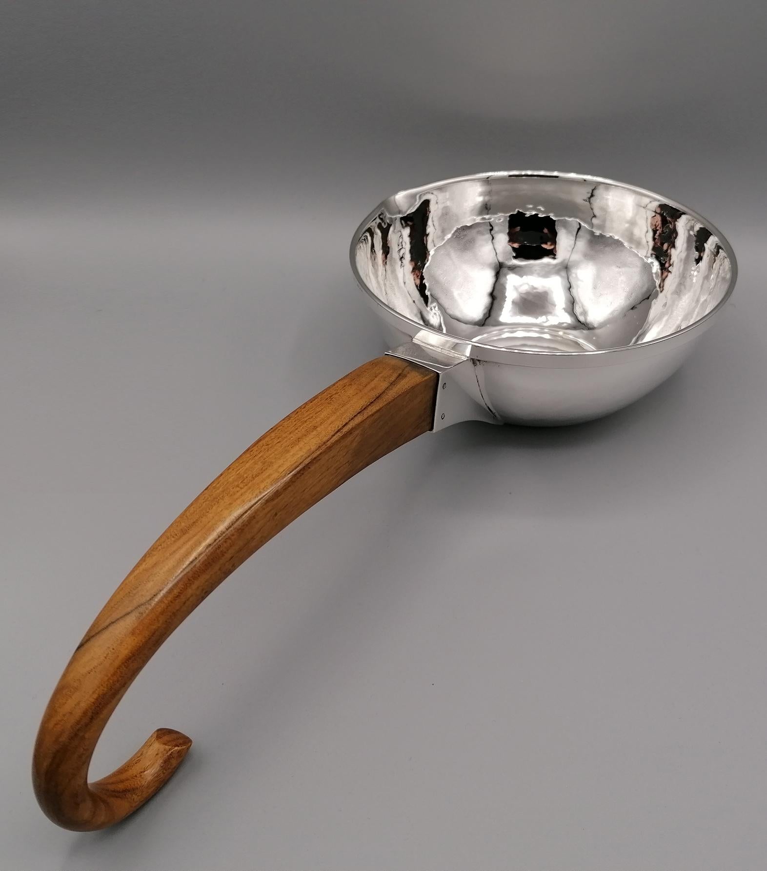 Hand-Crafted 20th Century Italian Silver Hammered Ladle with Rosewood Handle For Sale