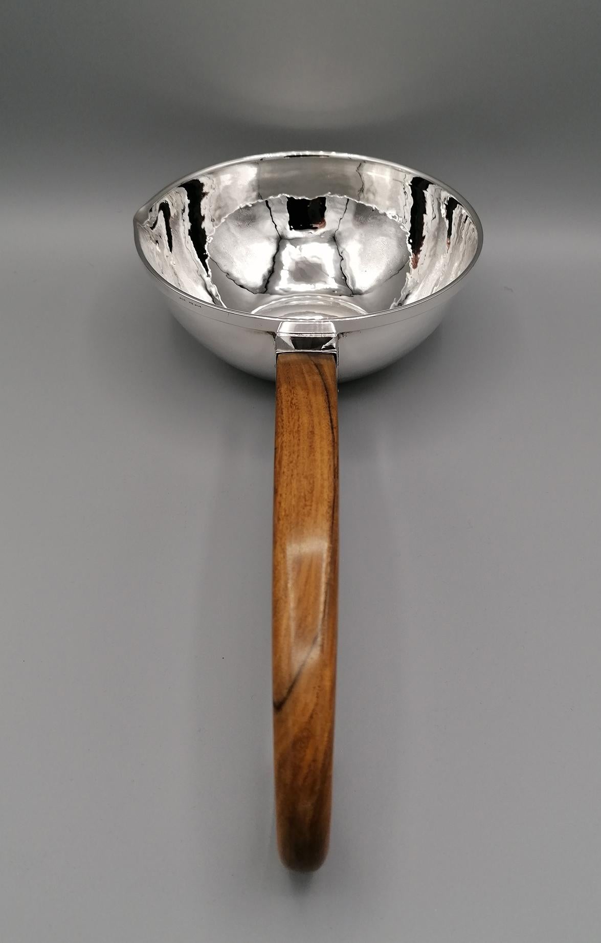 20th Century Italian Silver Hammered Ladle with Rosewood Handle In Excellent Condition For Sale In VALENZA, IT