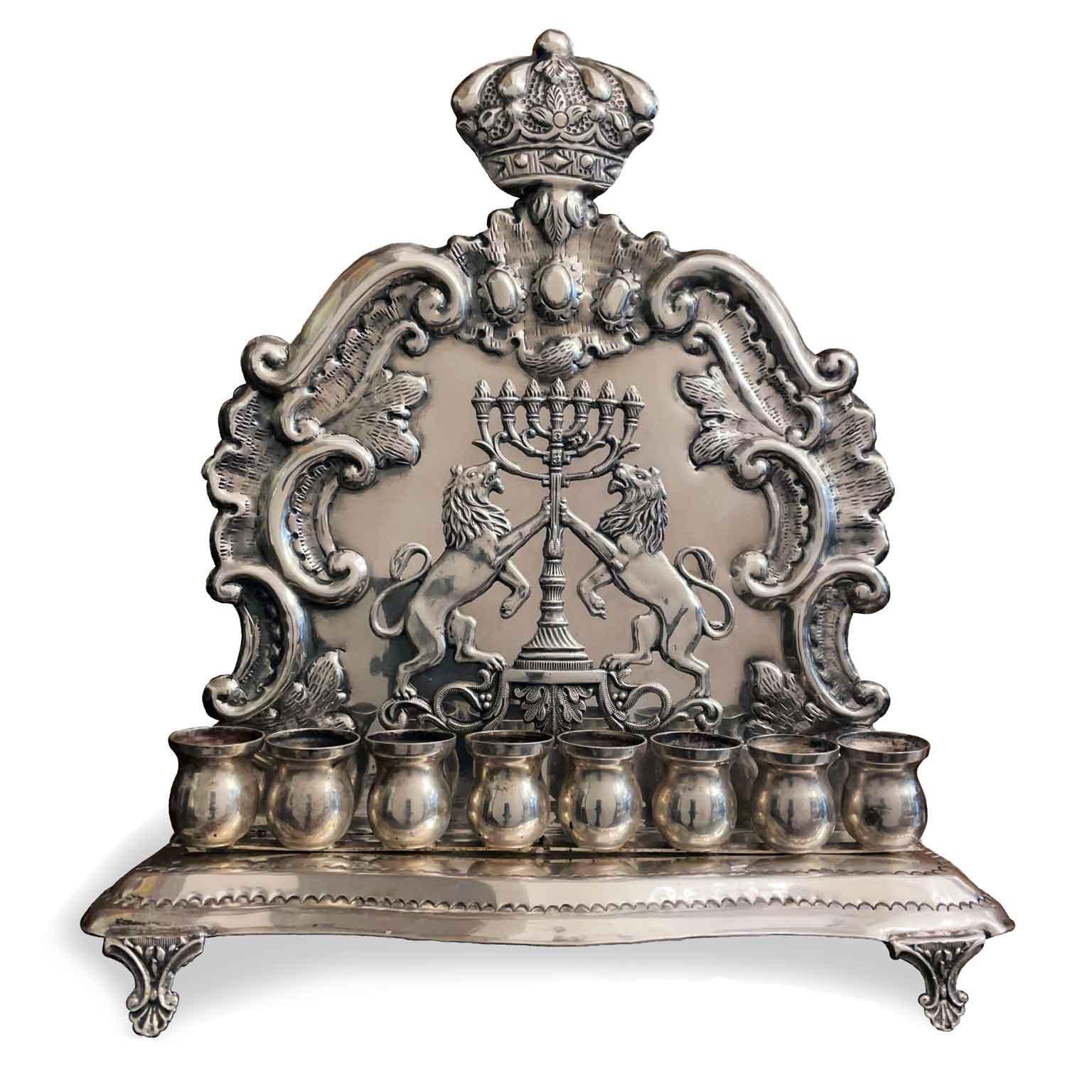 20th Century Italian Judaica Silver Hanukkah Lamp Menorah 6
