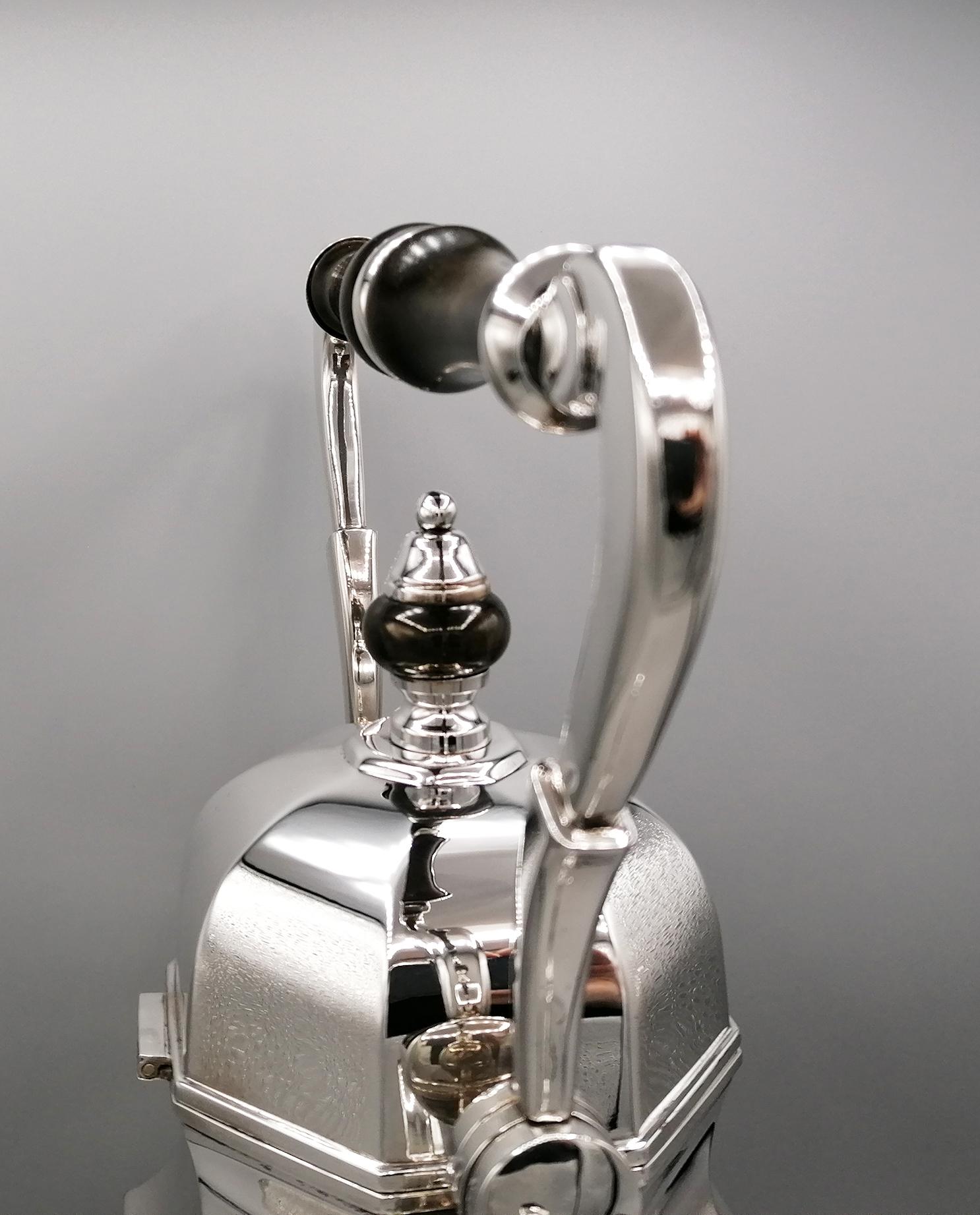 Embossed 20th Century Italian Silver Kettle Queen Ann Style For Sale