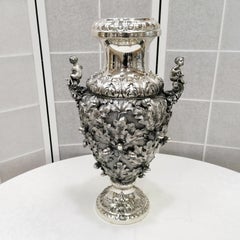 20th Century Italian Silver Oak Leaves Vase. Chiselled, embossed and burnished
