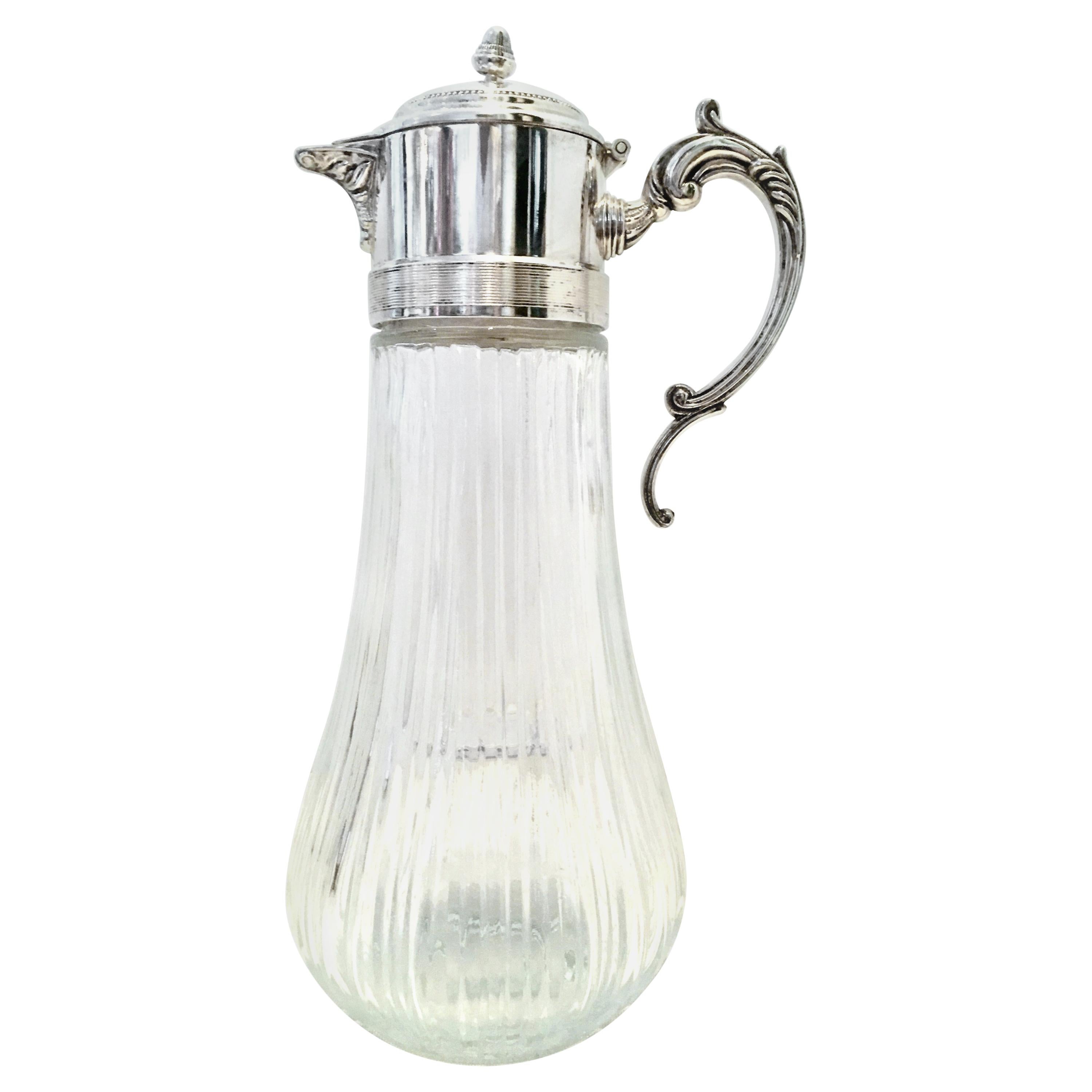 20th Century Italian Silver Plate and Cut Crystal Claret Pitcher For Sale