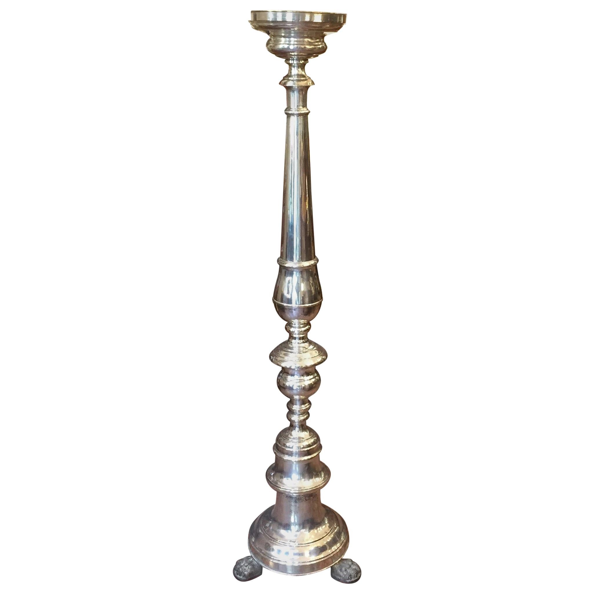 20th Century Italian Silver Plate Circular Torchère as Floor-Lamp