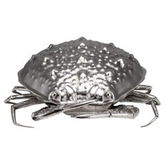 20th Century Italian Silver Plated Crab Shaped Caviar Dish, C.1960