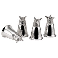 20th Century Italian Silver Plated Fox Stirrup Cups, C.1970