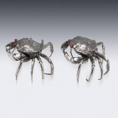 20th Century Italian Silver Plated Pair of Crab Shaped Salt Dishes, c.1960