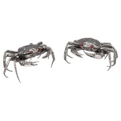 20th Century Italian Silver Plated Pair of Crab Shaped Salt Dishes, c.1960