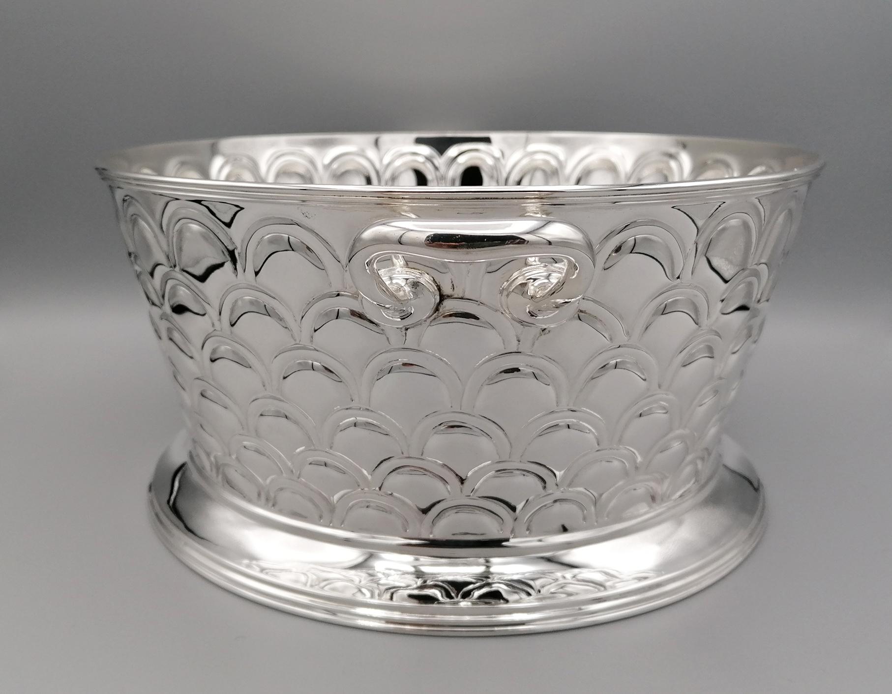 20th Century Italian Silver Round basket with handles. Handicraft made in Italy For Sale 6