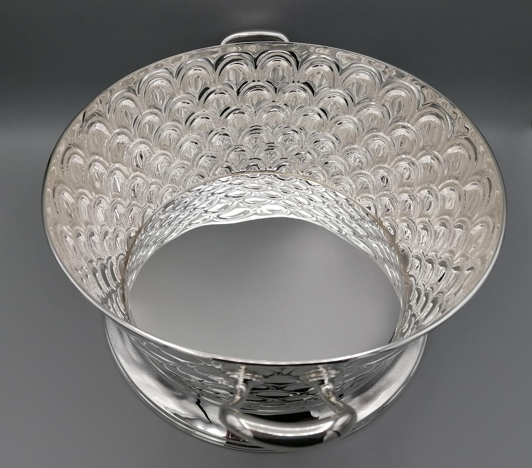 20th Century Italian Silver Round basket with handles. Handicraft made in Italy For Sale 7