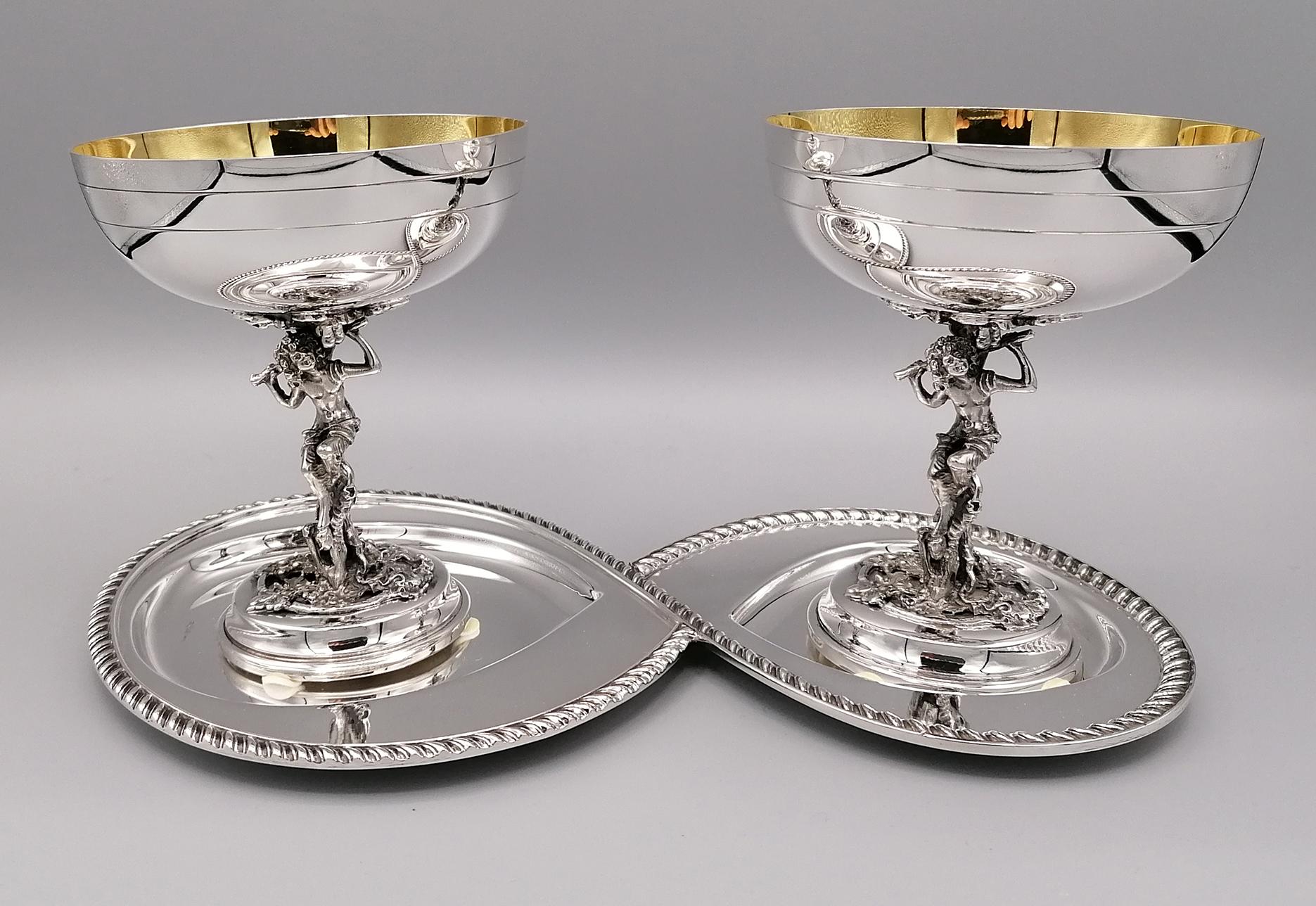 20th Century Italian Silver Shaped Tray with Two Champagne Cups 4