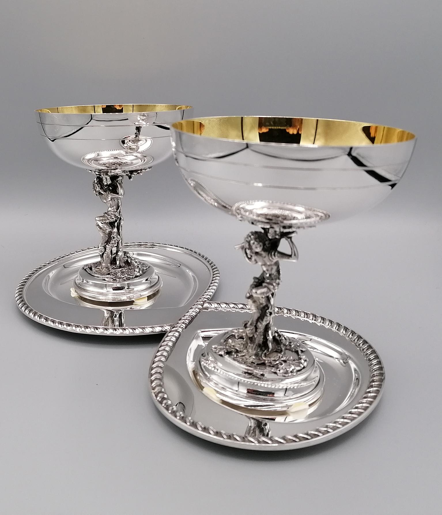 Late 20th Century 20th Century Italian Silver Shaped Tray with Two Champagne Cups