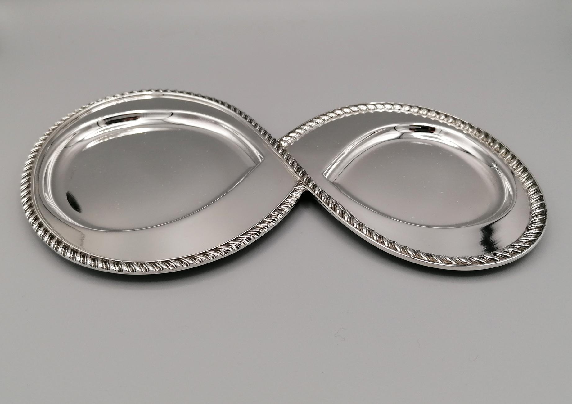 Sterling Silver 20th Century Italian Silver Shaped Tray with Two Champagne Cups