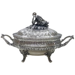 Vintage 20th Century Italian Silver Soup Tureen Empire Style by Vittorio Manzoni, Milan