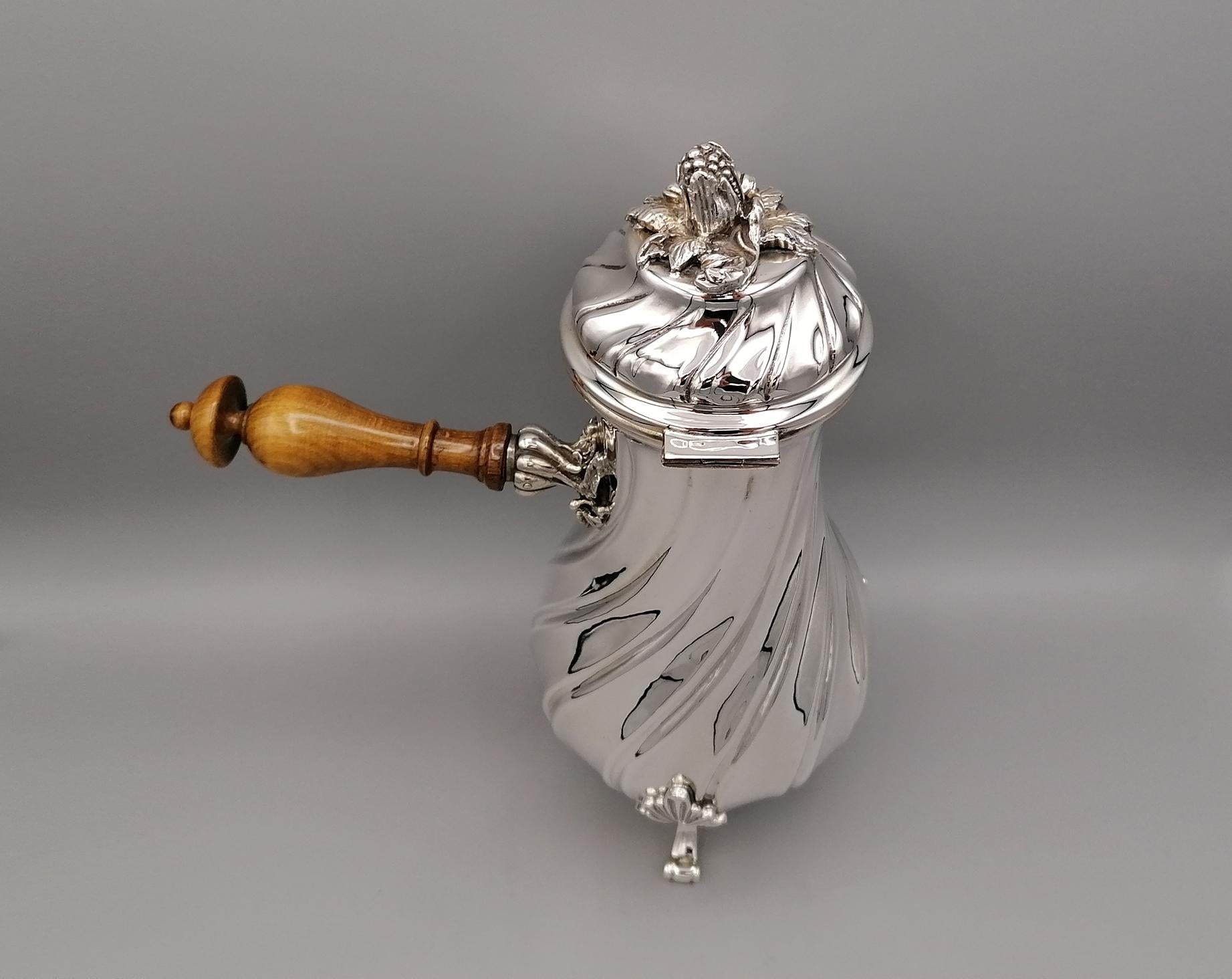 20th Century Italian Silver torchon Chocolate-Pot, completely handcrafted In Excellent Condition For Sale In VALENZA, IT