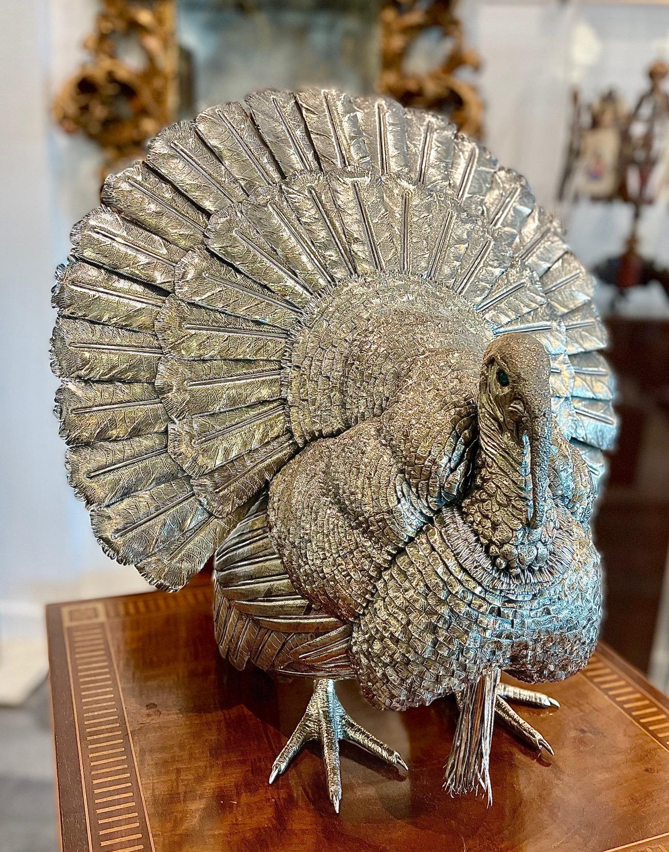 silver turkey figurine