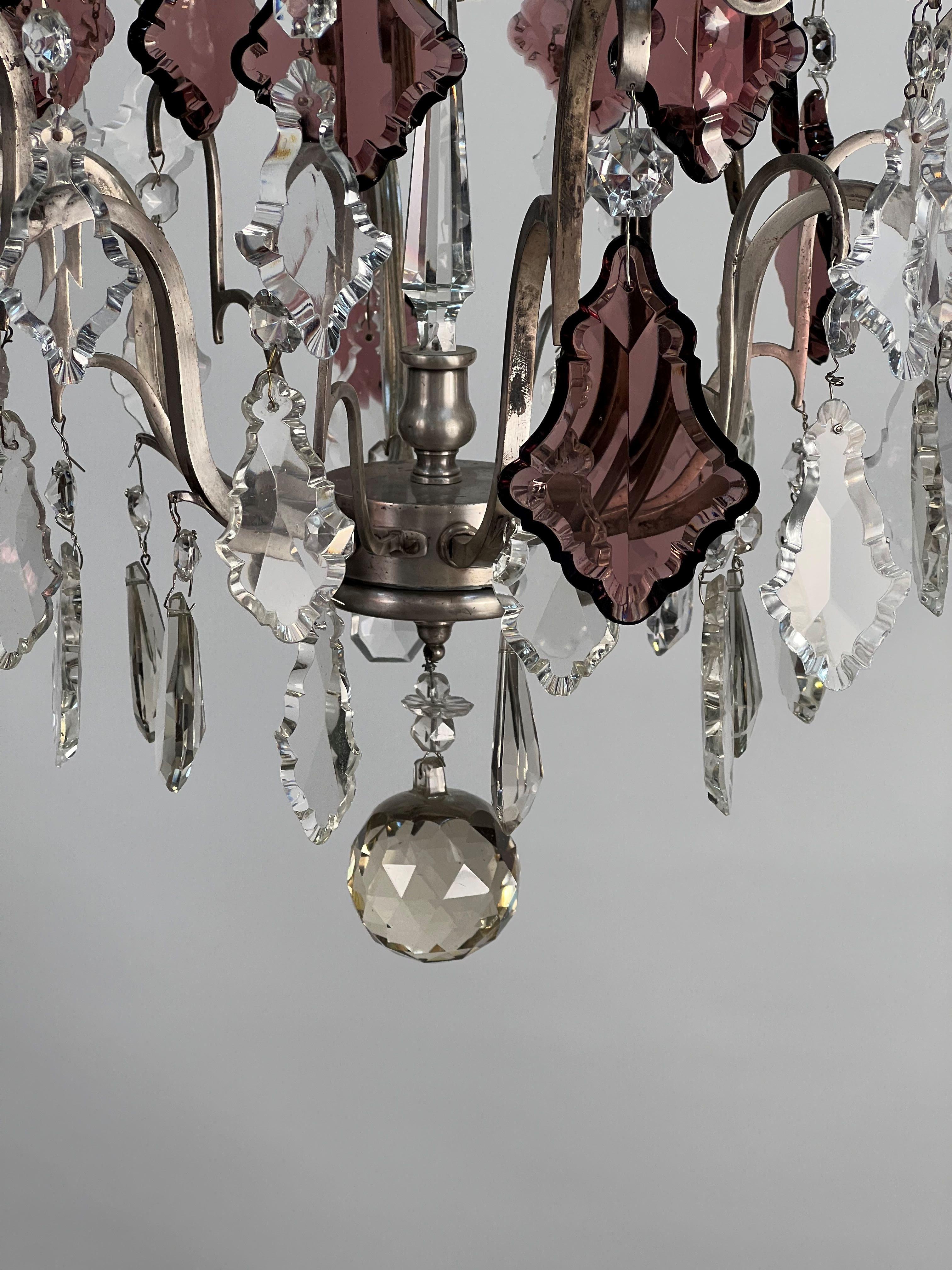 Mid-20th Century 20th Century Italian Silvered Bronze & Crystal Louis XVI Style Chandelier For Sale