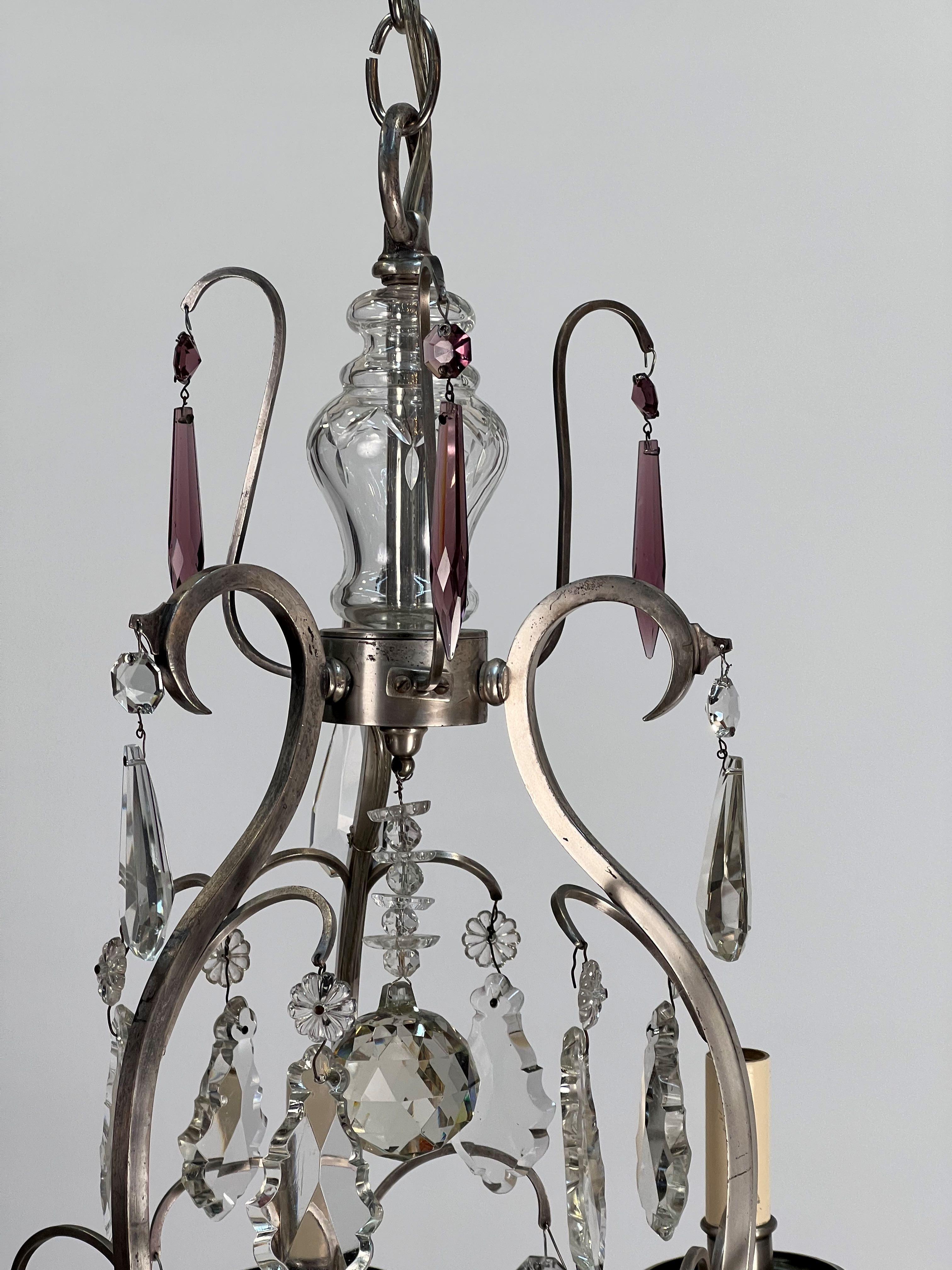 Silver Plate 20th Century Italian Silvered Bronze & Crystal Louis XVI Style Chandelier For Sale