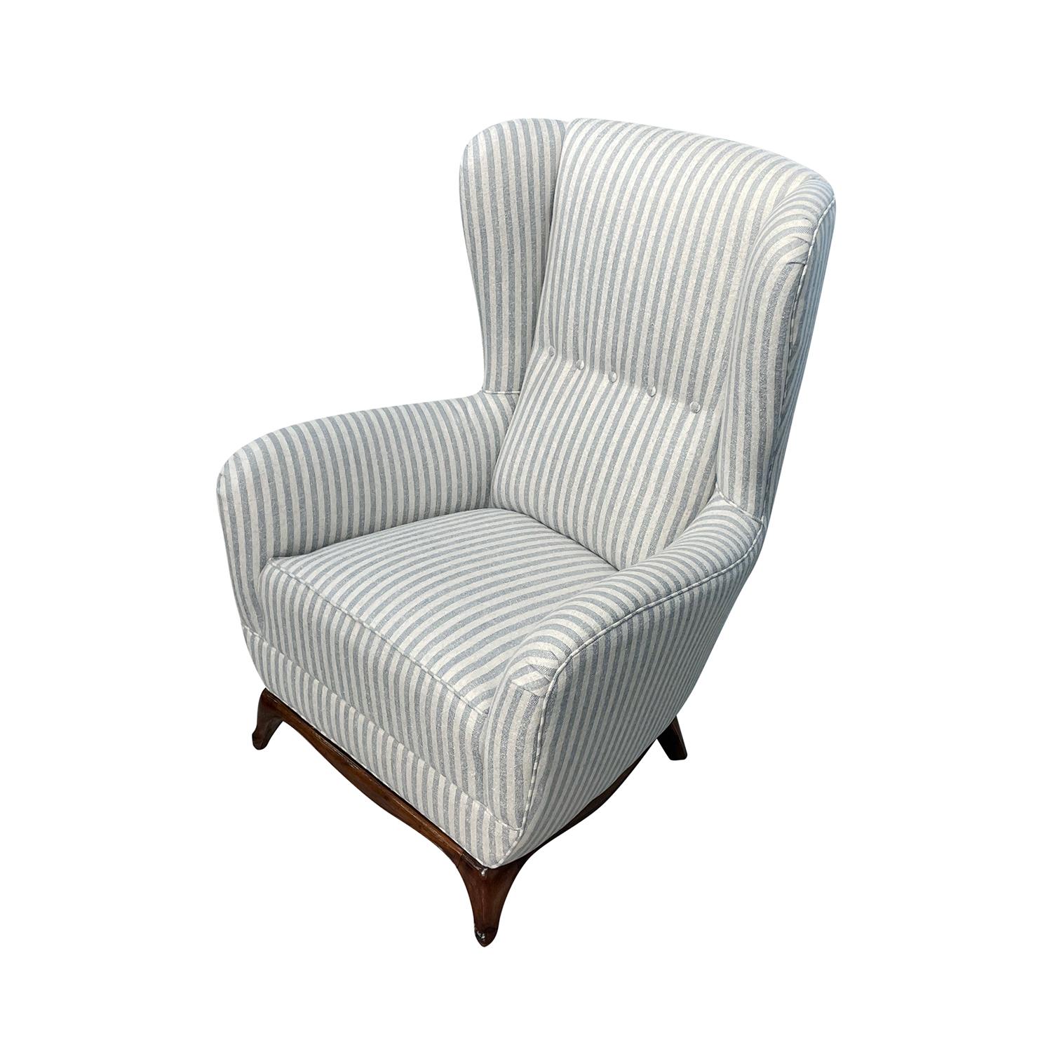 Mid-Century Modern 20th Century Italian Single Tall Vintage Beechwood Reading Lounge Chair For Sale