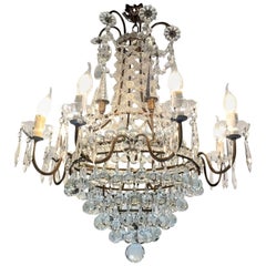 Vintage 20th Century Italian Six-Light Crystal Bronze Chandelier from a Milanese Palazzo