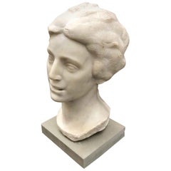 20th Century Italian Smiling Girl Bust White Marble Sculpture by Bossi Aurelio