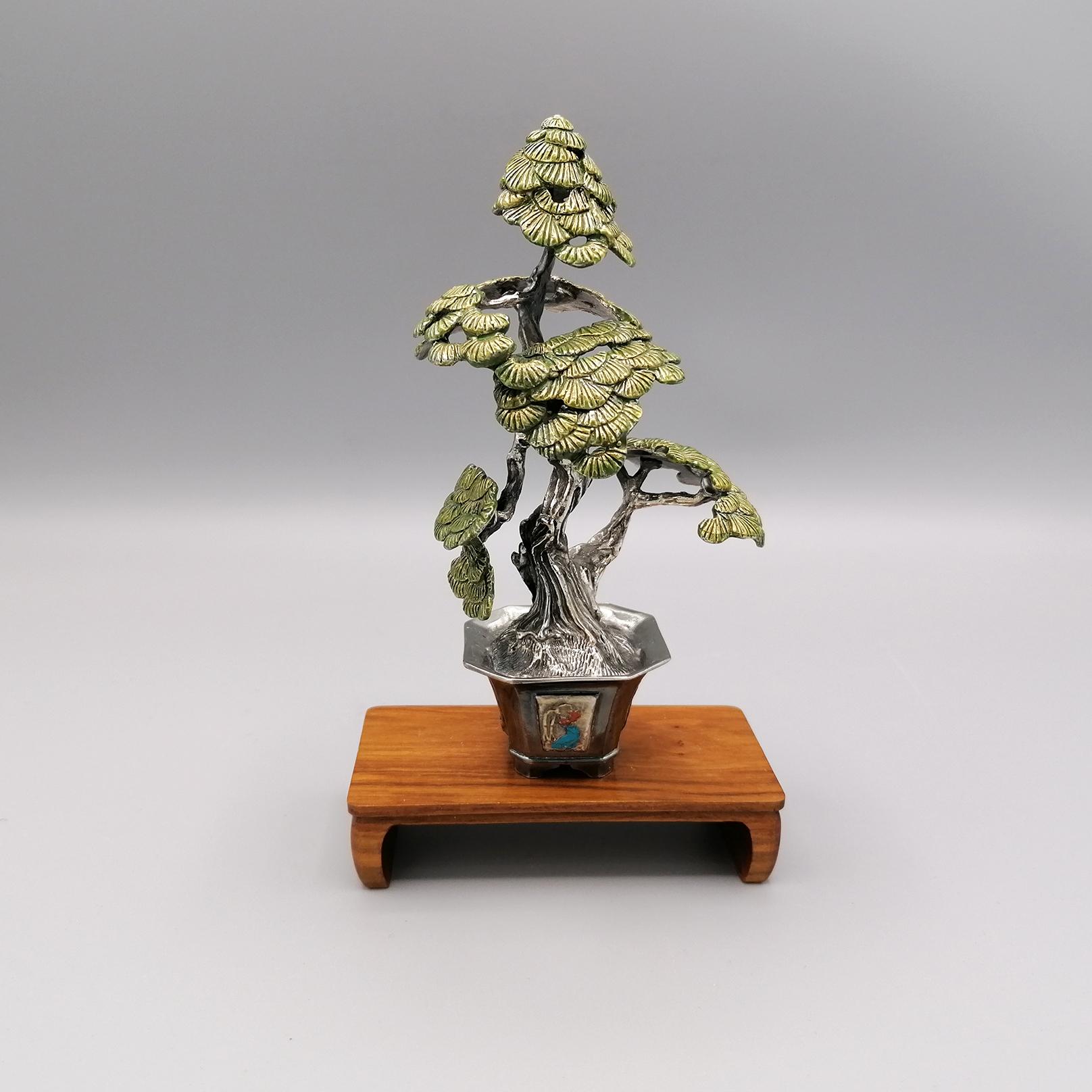 Collection de 4 pièces de bonsaïs miniatures en argent massif 800 du 20ème siècle en Italie en vente 2