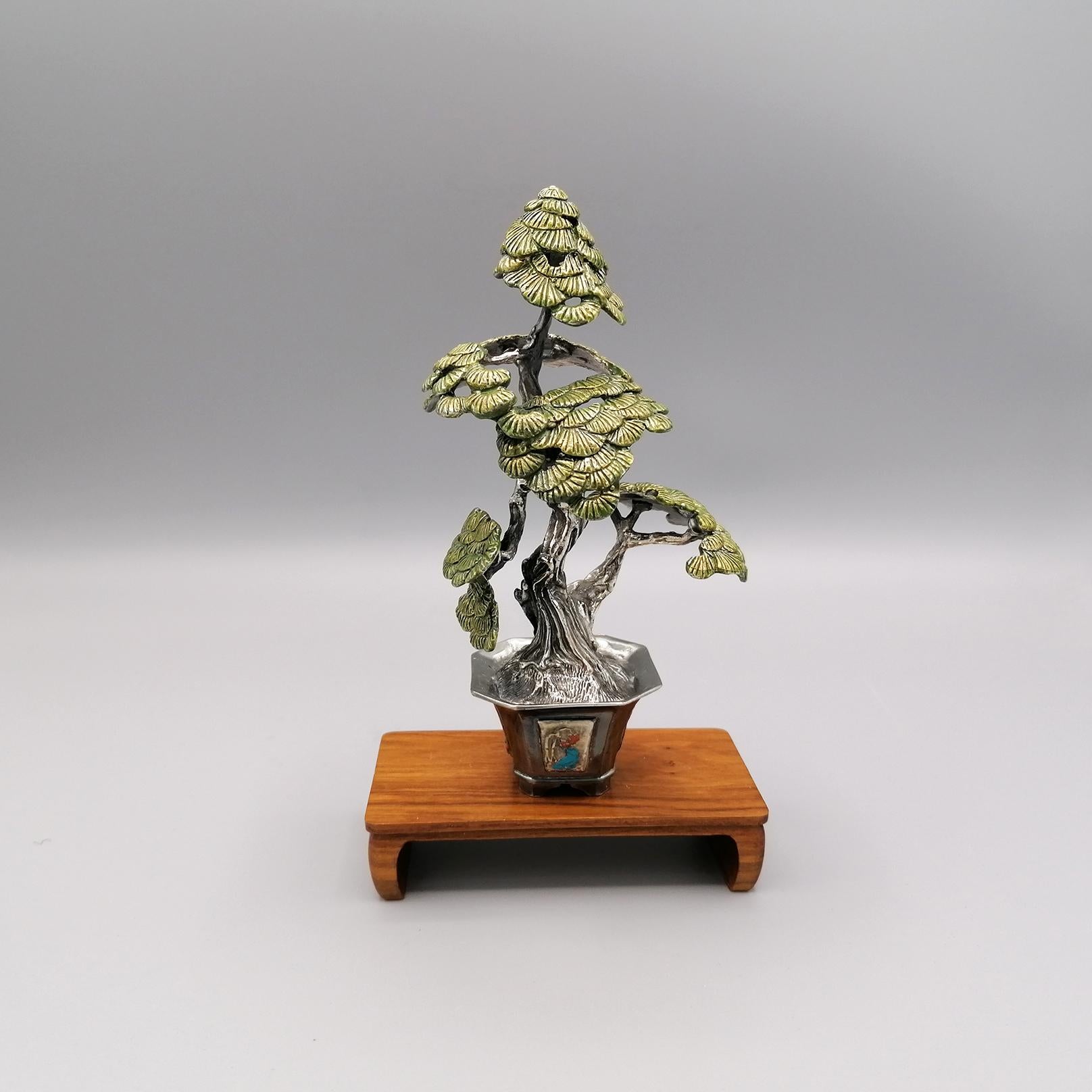 20th Century Italian Solid 800 Silver 4-Piece Collection Bonsai Miniatures For Sale 4