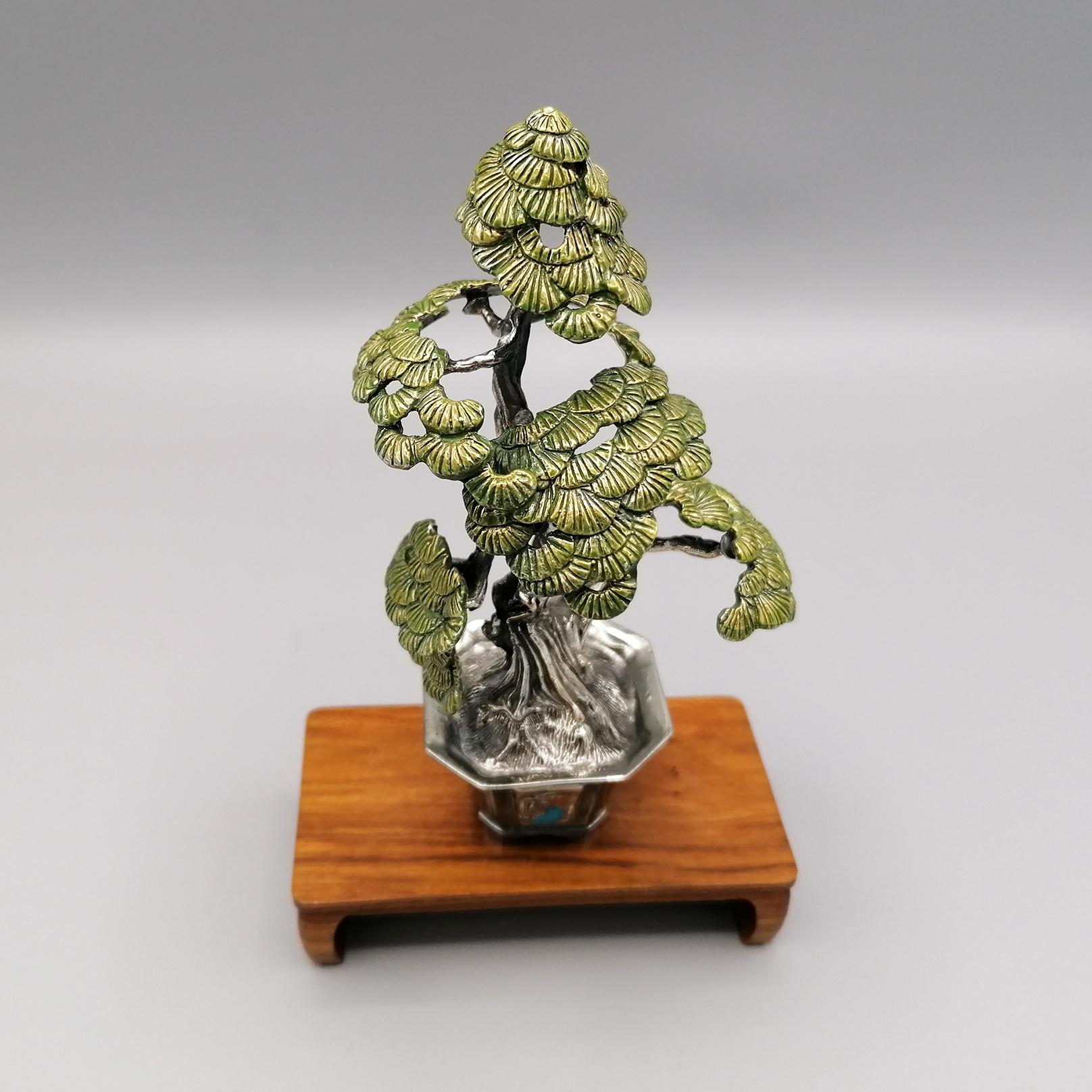 Collection de 4 pièces de bonsaïs miniatures en argent massif 800 du 20ème siècle en Italie en vente 4