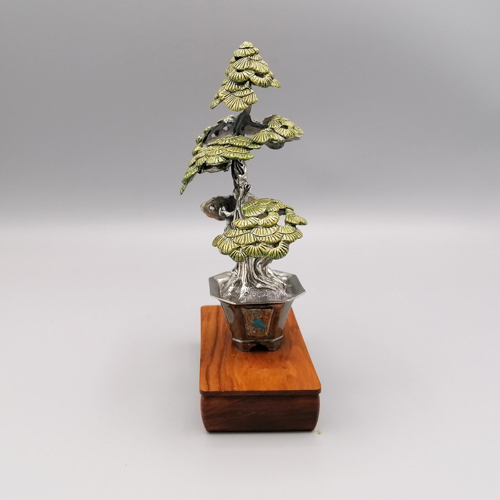 20th Century Italian Solid 800 Silver 4-Piece Collection Bonsai Miniatures For Sale 6