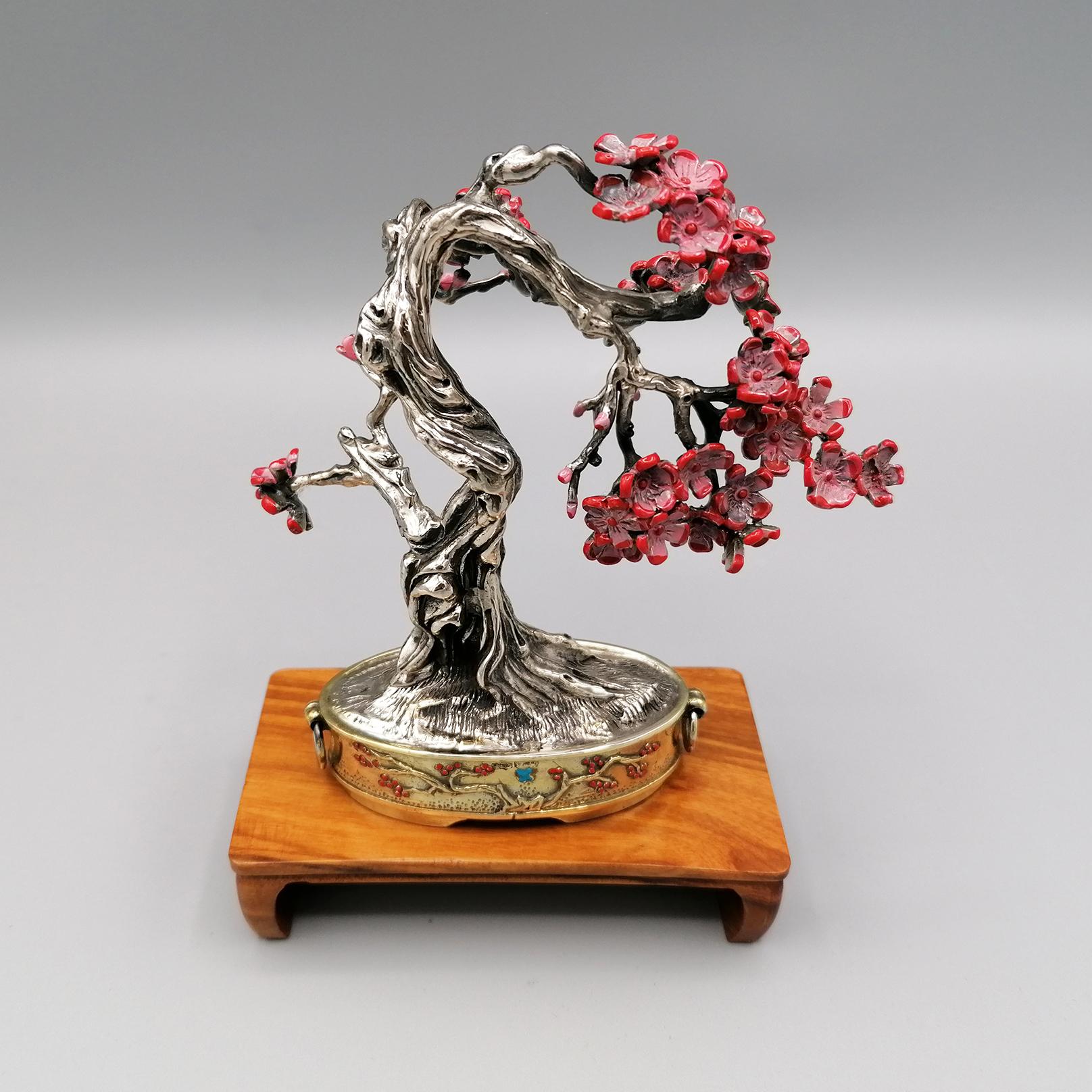 Collection de 4 pièces de bonsaïs miniatures en argent massif 800 du 20ème siècle en Italie en vente 6
