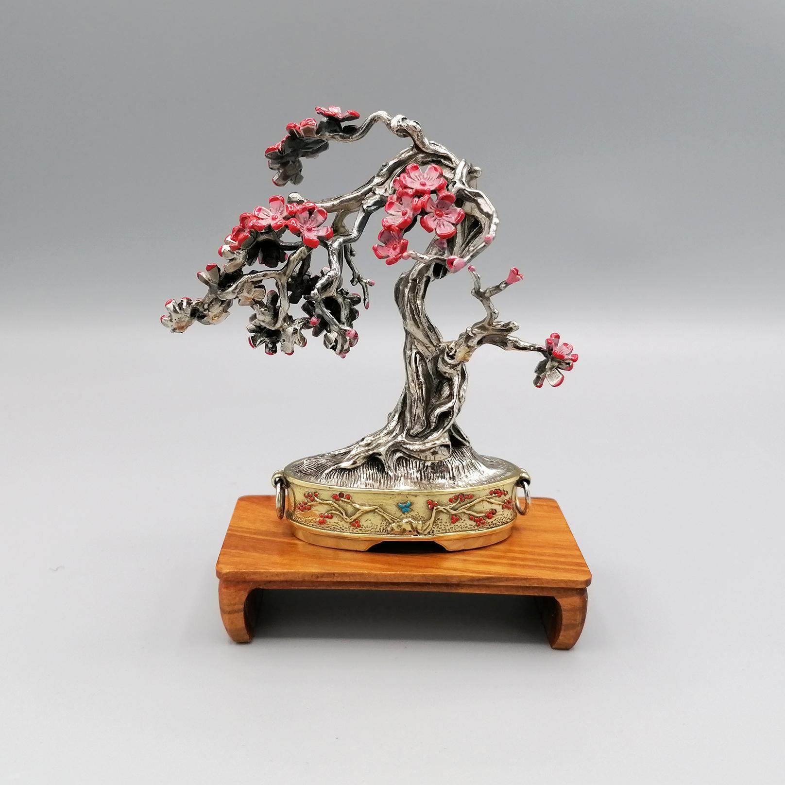 Collection de 4 pièces de bonsaïs miniatures en argent massif 800 du 20ème siècle en Italie en vente 8