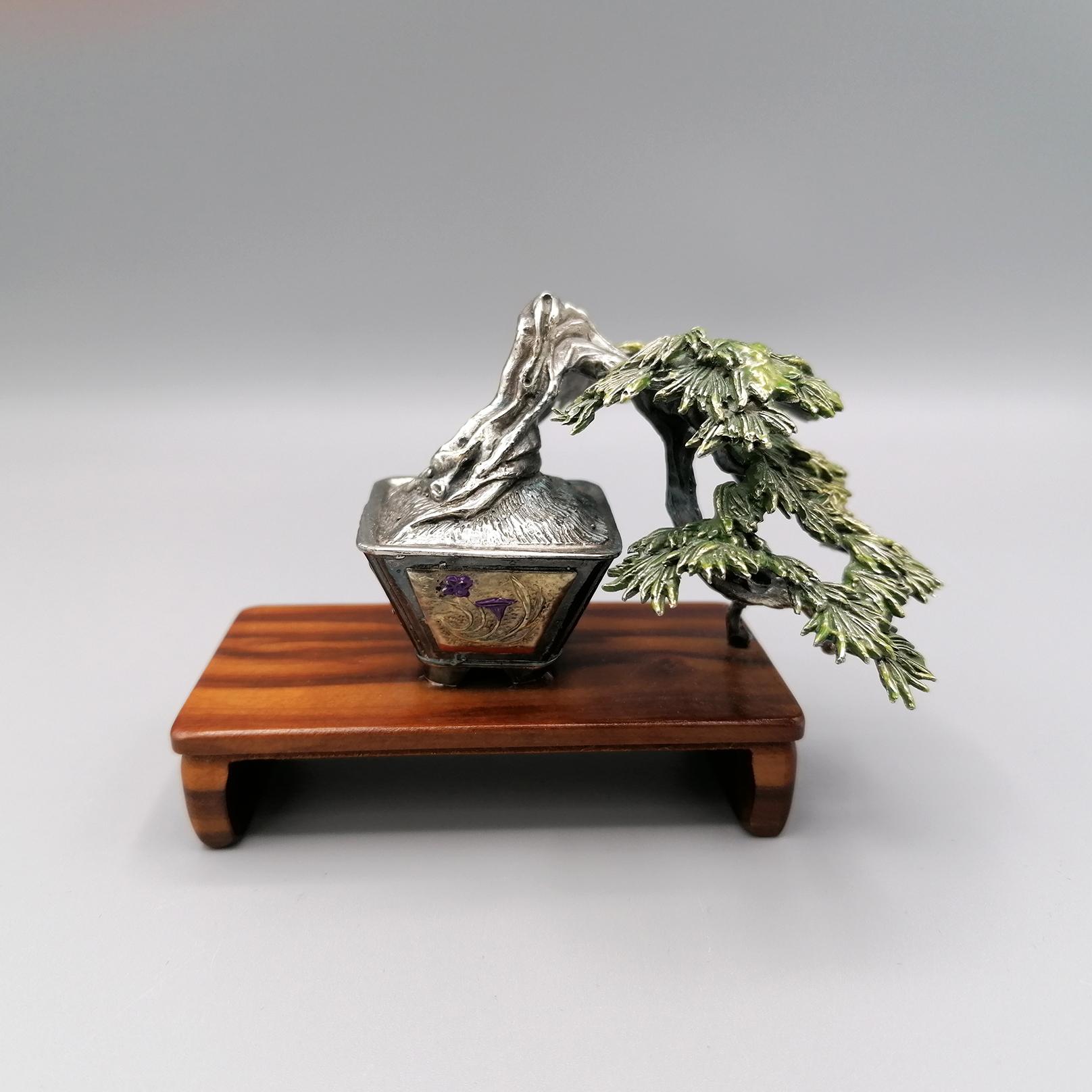 20th Century Italian Solid 800 Silver 4-Piece Collection Bonsai Miniatures For Sale 10