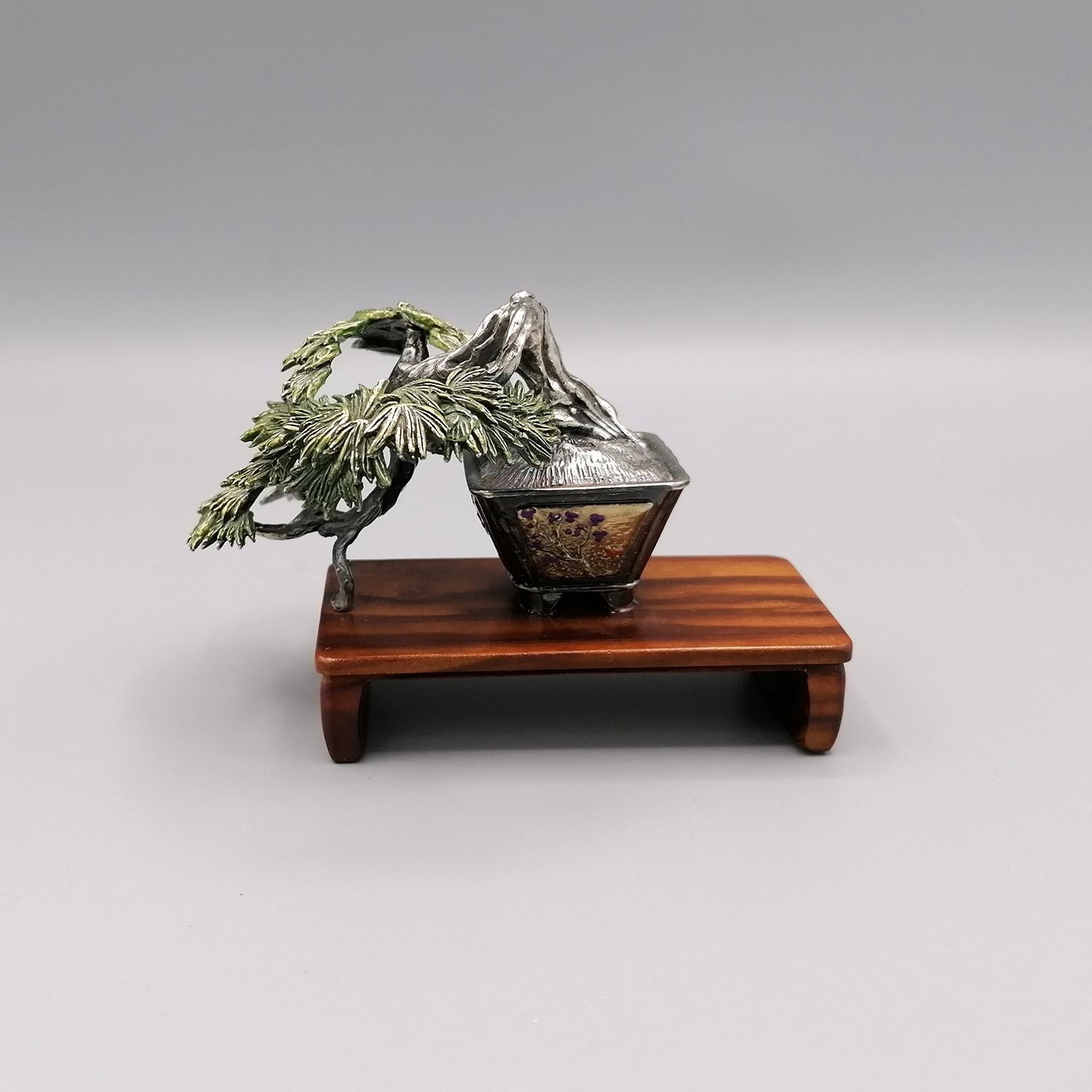 Collection de 4 pièces de bonsaïs miniatures en argent massif 800 du 20ème siècle en Italie en vente 11
