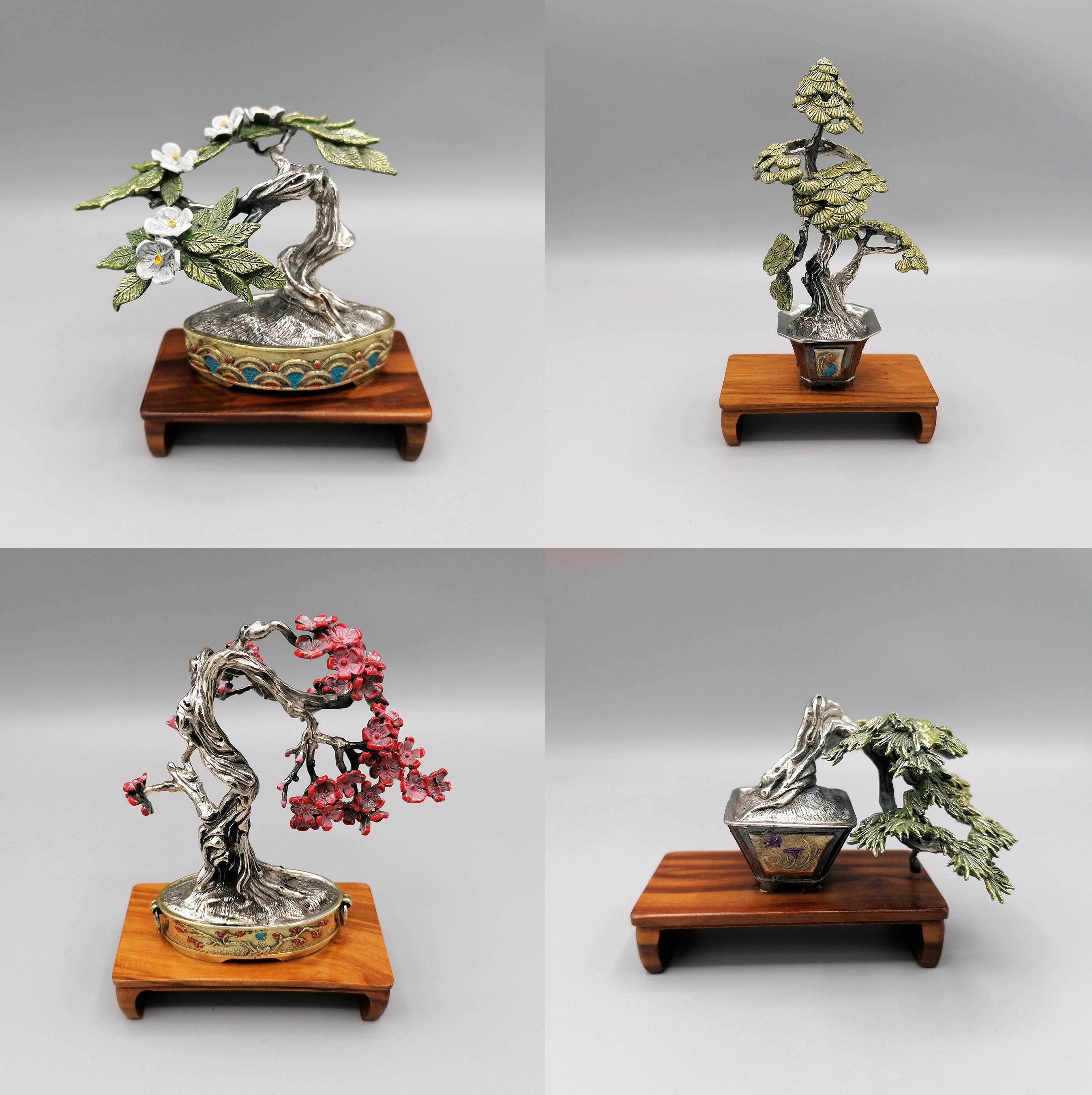 20th Century Italian Solid 800 Silver 4-Piece Collection Bonsai Miniatures For Sale 13