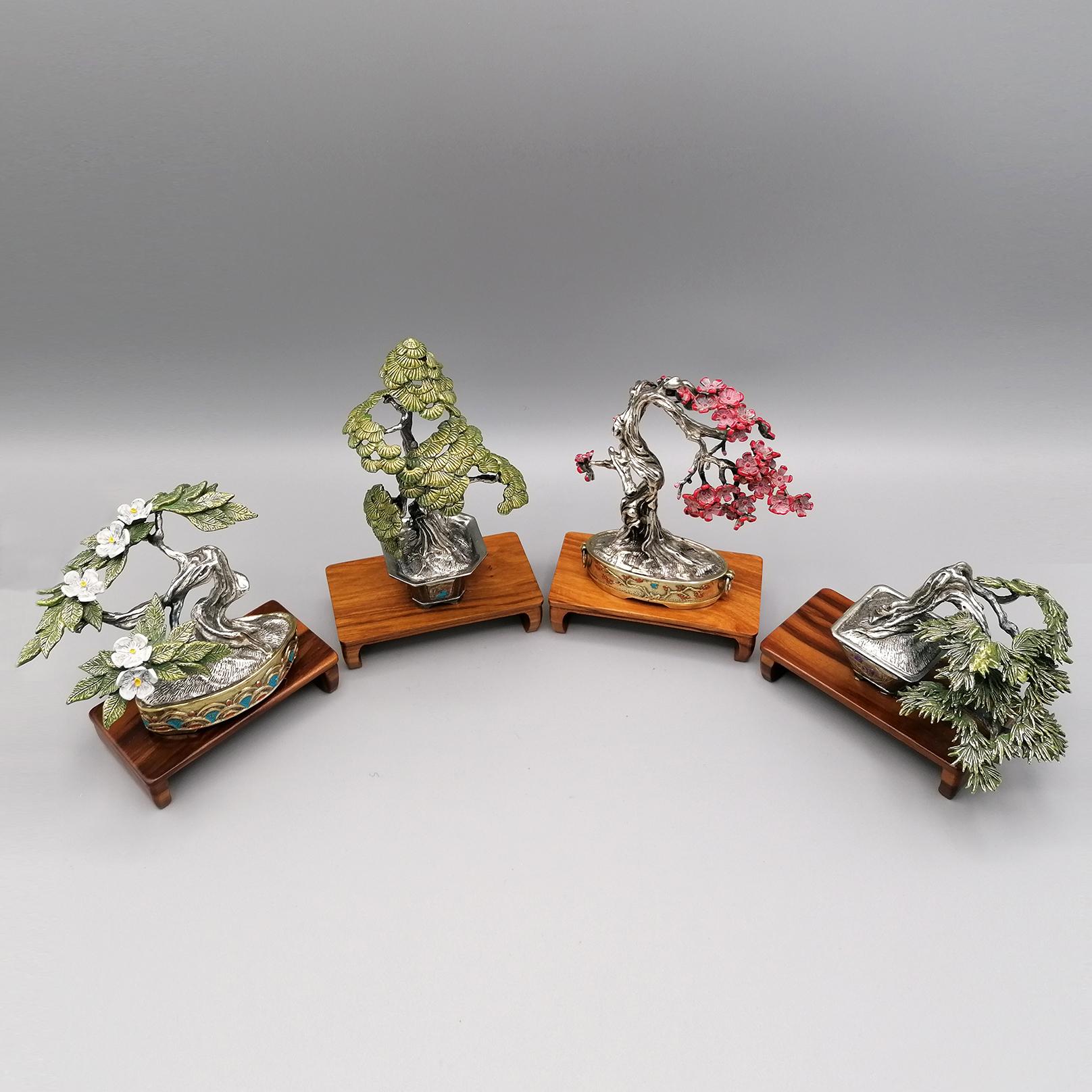 Italienische 4-teilige Bonsai-Miniatur-Kollektion aus massivem 800er Silber des 20. Jahrhunderts (Japonismus) im Angebot