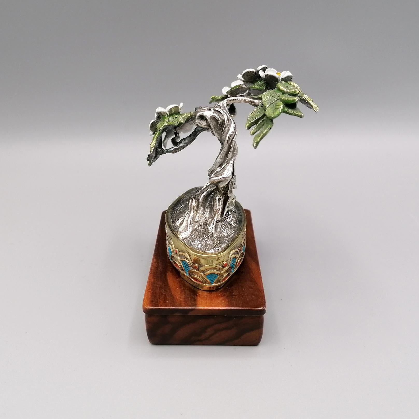 Fin du 20e siècle Collection de 4 pièces de bonsaïs miniatures en argent massif 800 du 20ème siècle en Italie en vente