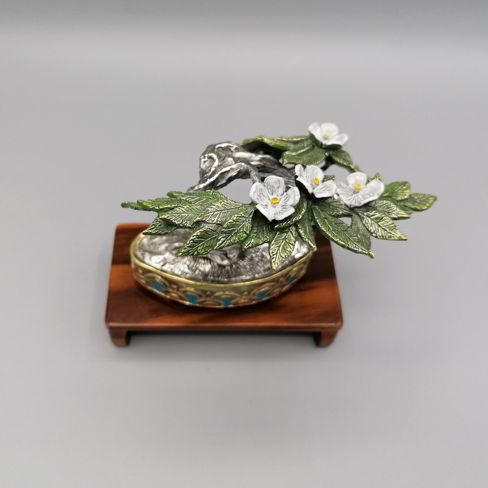 Argent Collection de 4 pièces de bonsaïs miniatures en argent massif 800 du 20ème siècle en Italie en vente