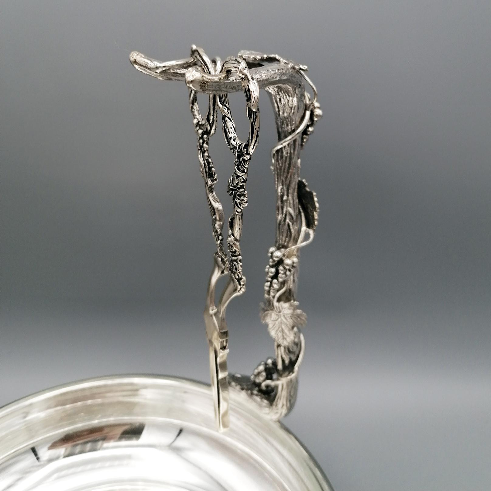Autre Coupe à raisins en argent massif 800 Silver avec cristal, Italie du 20e siècle en vente