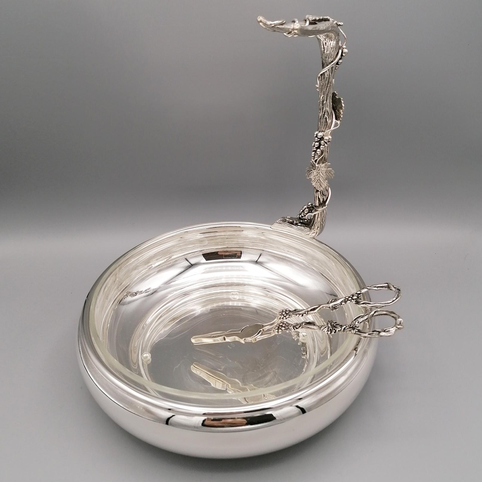 italien Coupe à raisins en argent massif 800 Silver avec cristal, Italie du 20e siècle en vente