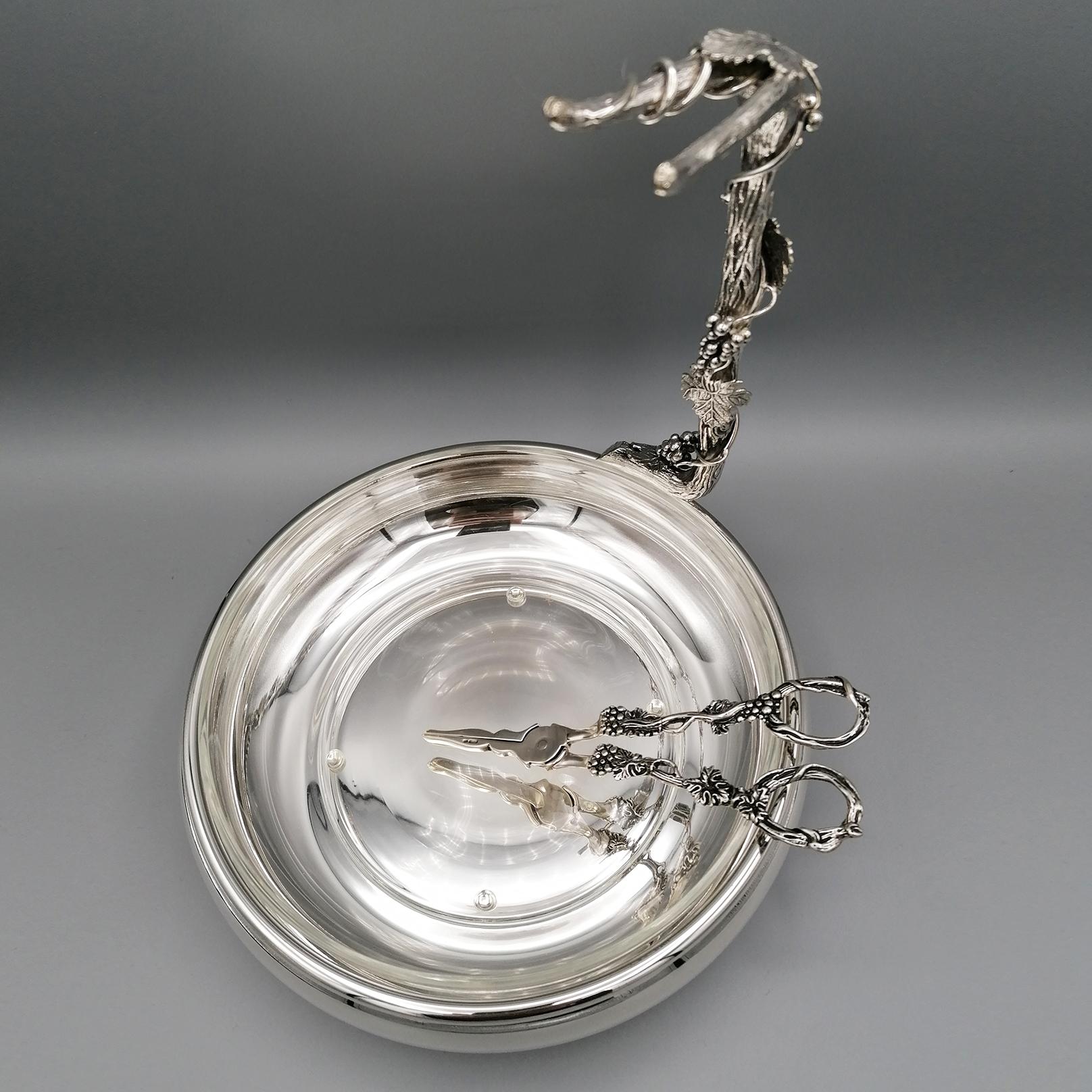Moulage Coupe à raisins en argent massif 800 Silver avec cristal, Italie du 20e siècle en vente