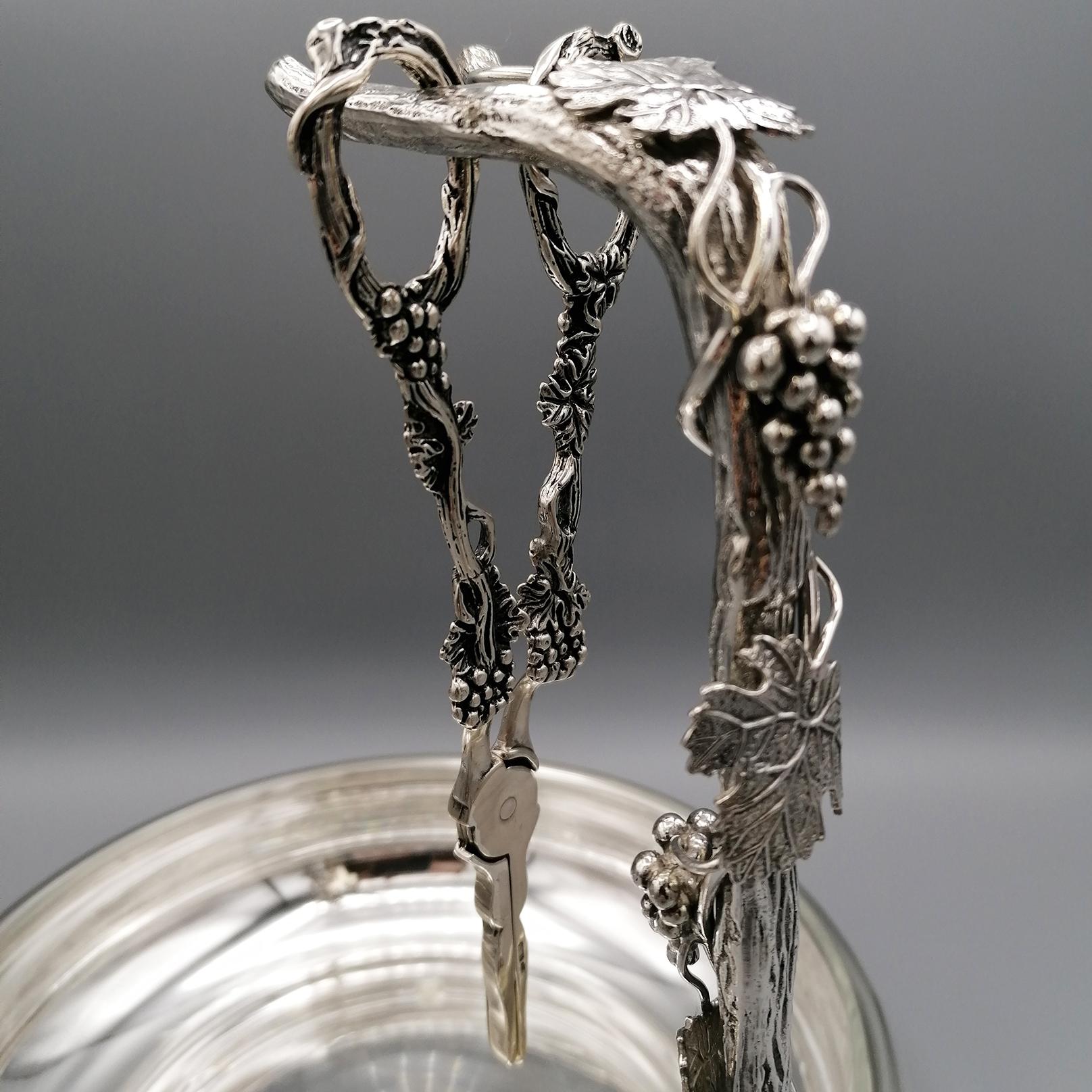 Italienische Schale aus massivem 800er Silber des 20. Jahrhunderts für Trauben mit Kristall im Angebot 3
