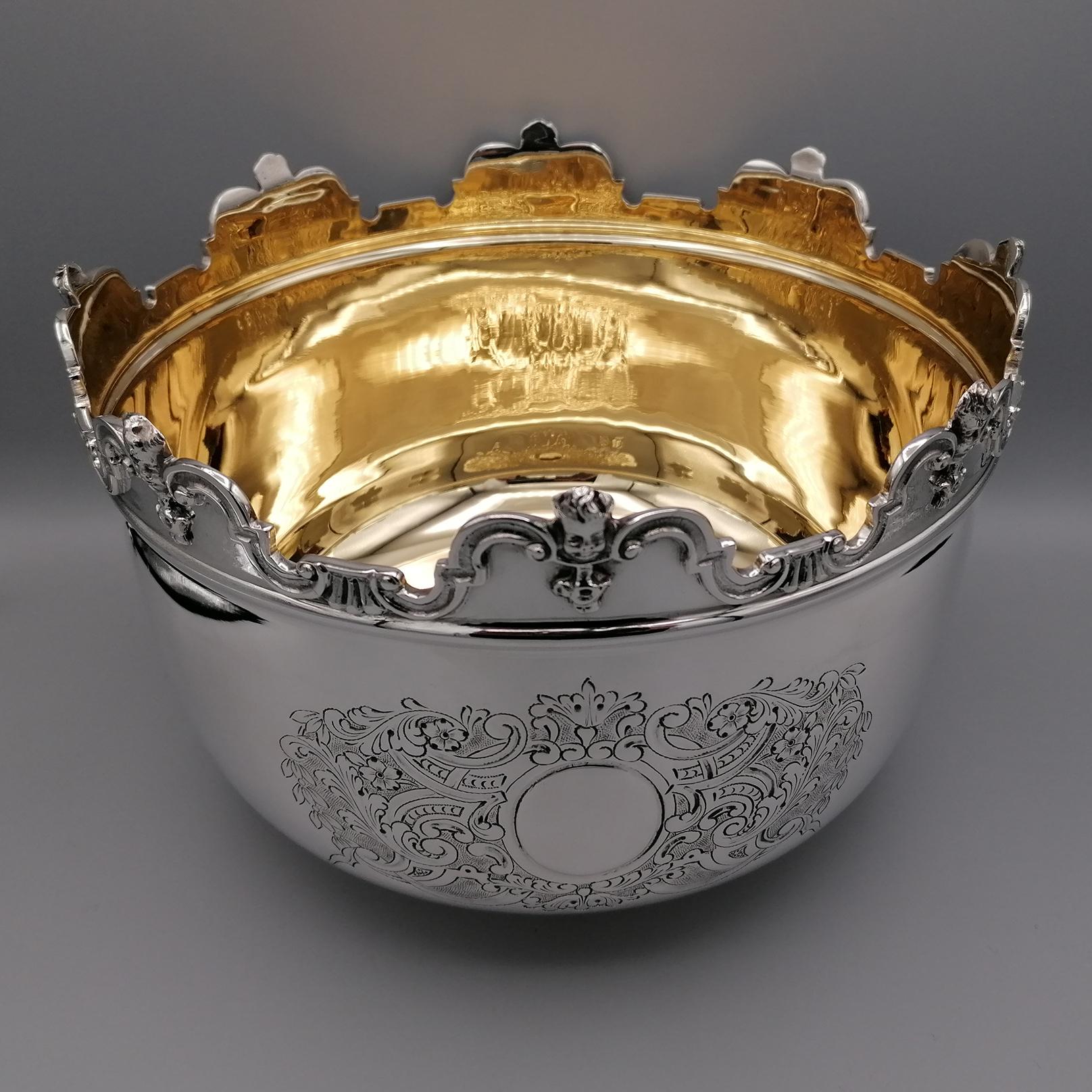 20th Century Italian Solid 800 Silver Presentation Bowl, Monteith Style For Sale 1