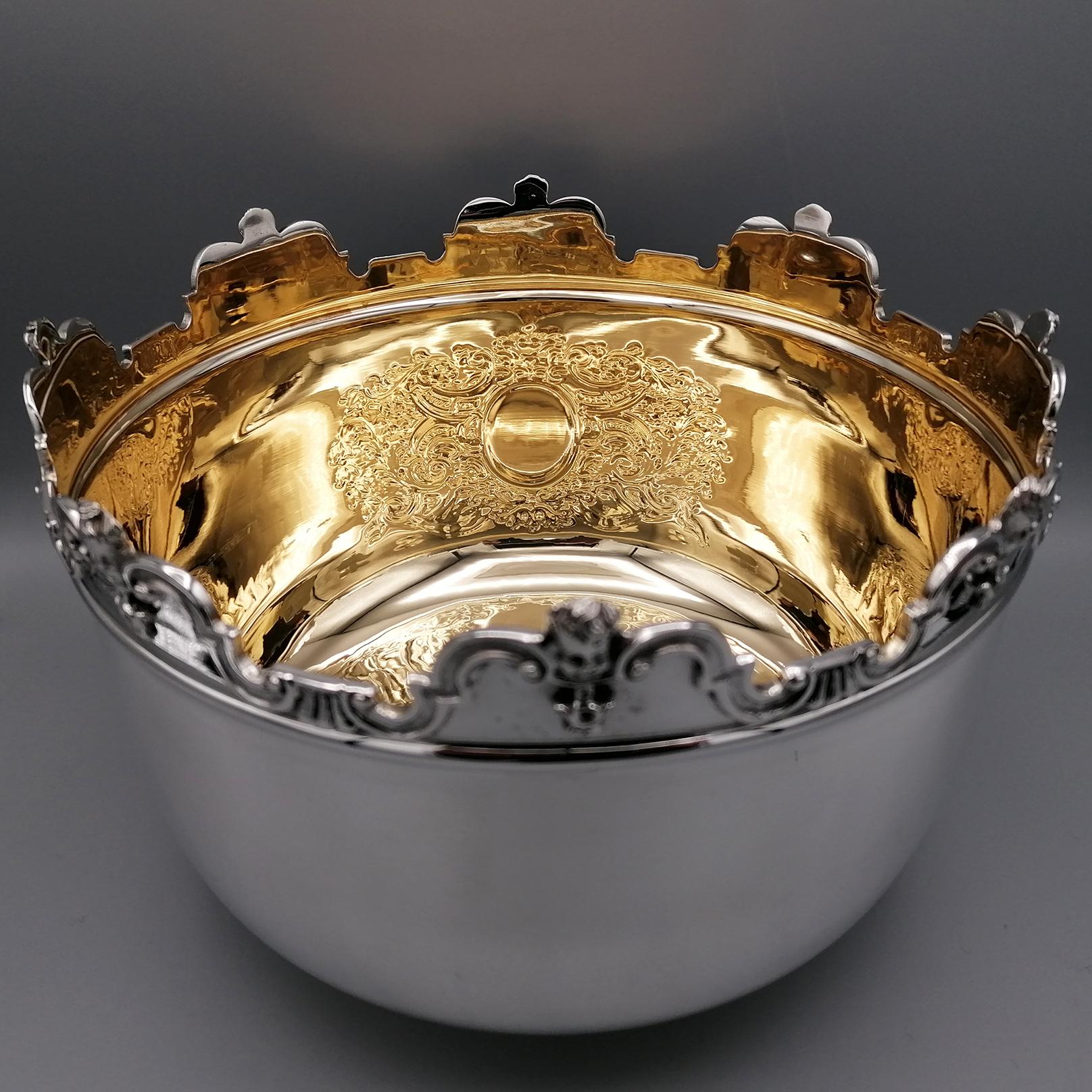 20th Century Italian Solid 800 Silver Presentation Bowl, Monteith Style For Sale 4