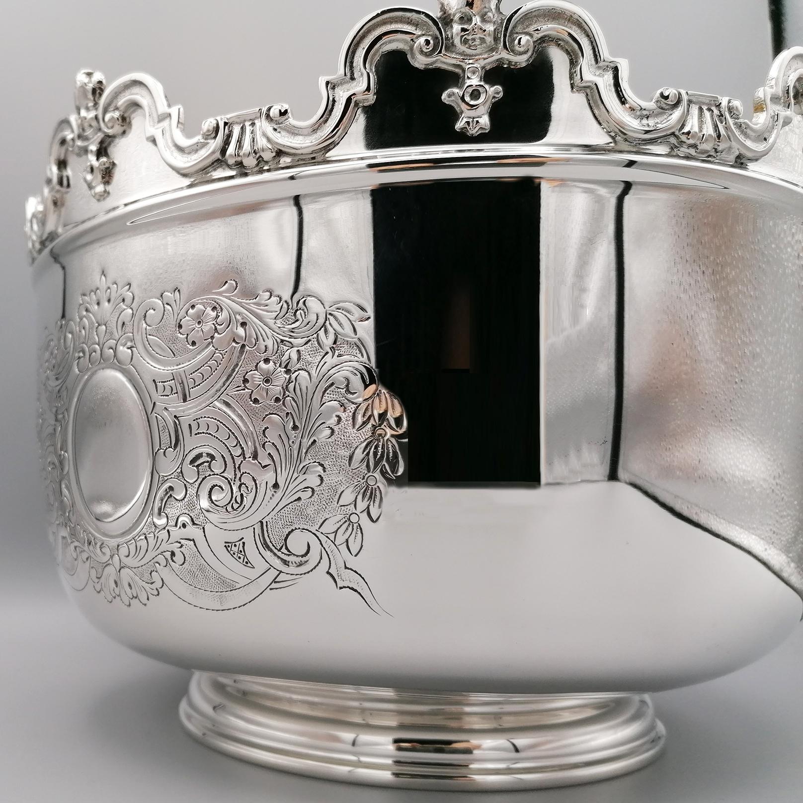 20th Century Italian Solid 800 Silver Presentation Bowl, Monteith Style For Sale 8