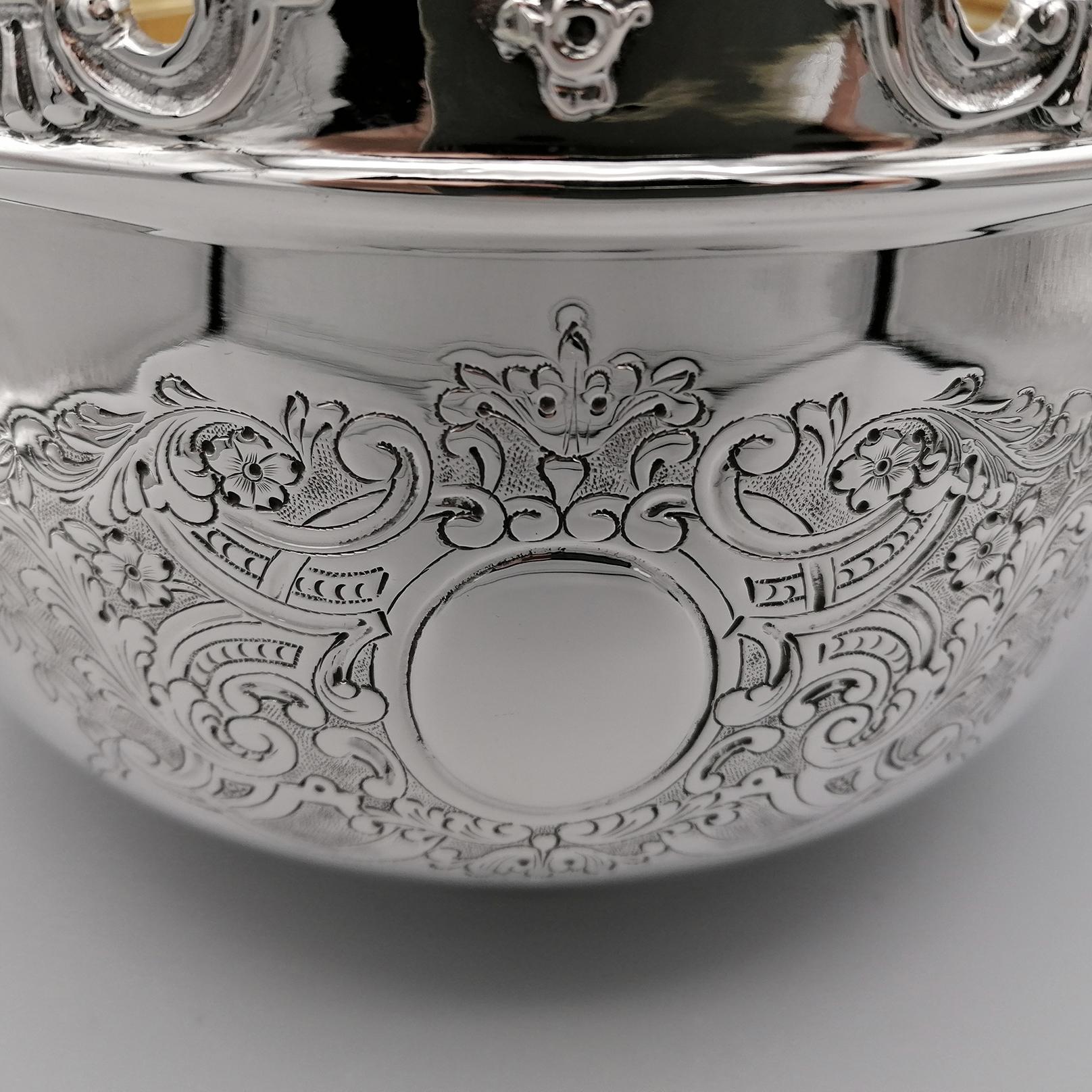 Edwardian 20th Century Italian Solid 800 Silver Presentation Bowl, Monteith Style For Sale