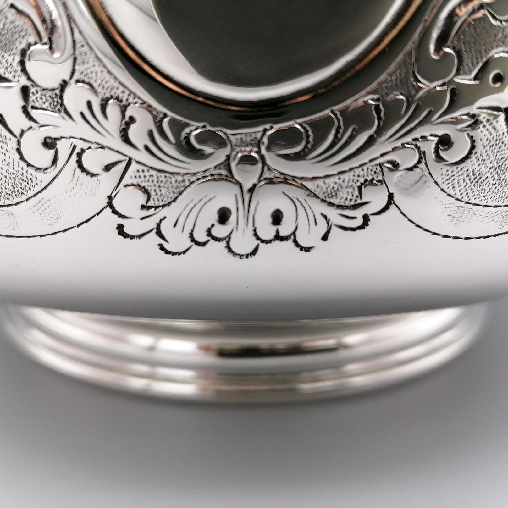 Hand-Crafted 20th Century Italian Solid 800 Silver Presentation Bowl, Monteith Style For Sale