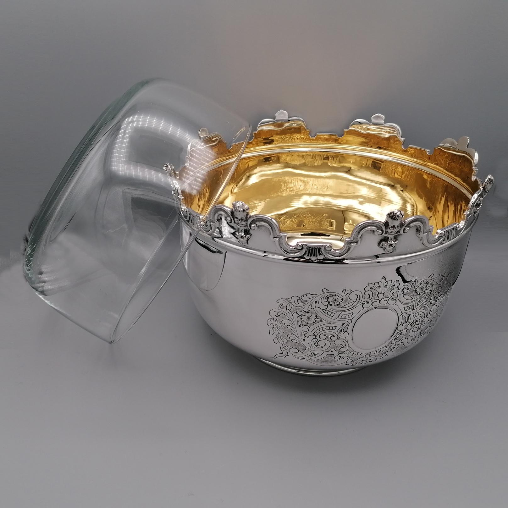 Late 20th Century 20th Century Italian Solid 800 Silver Presentation Bowl, Monteith Style For Sale